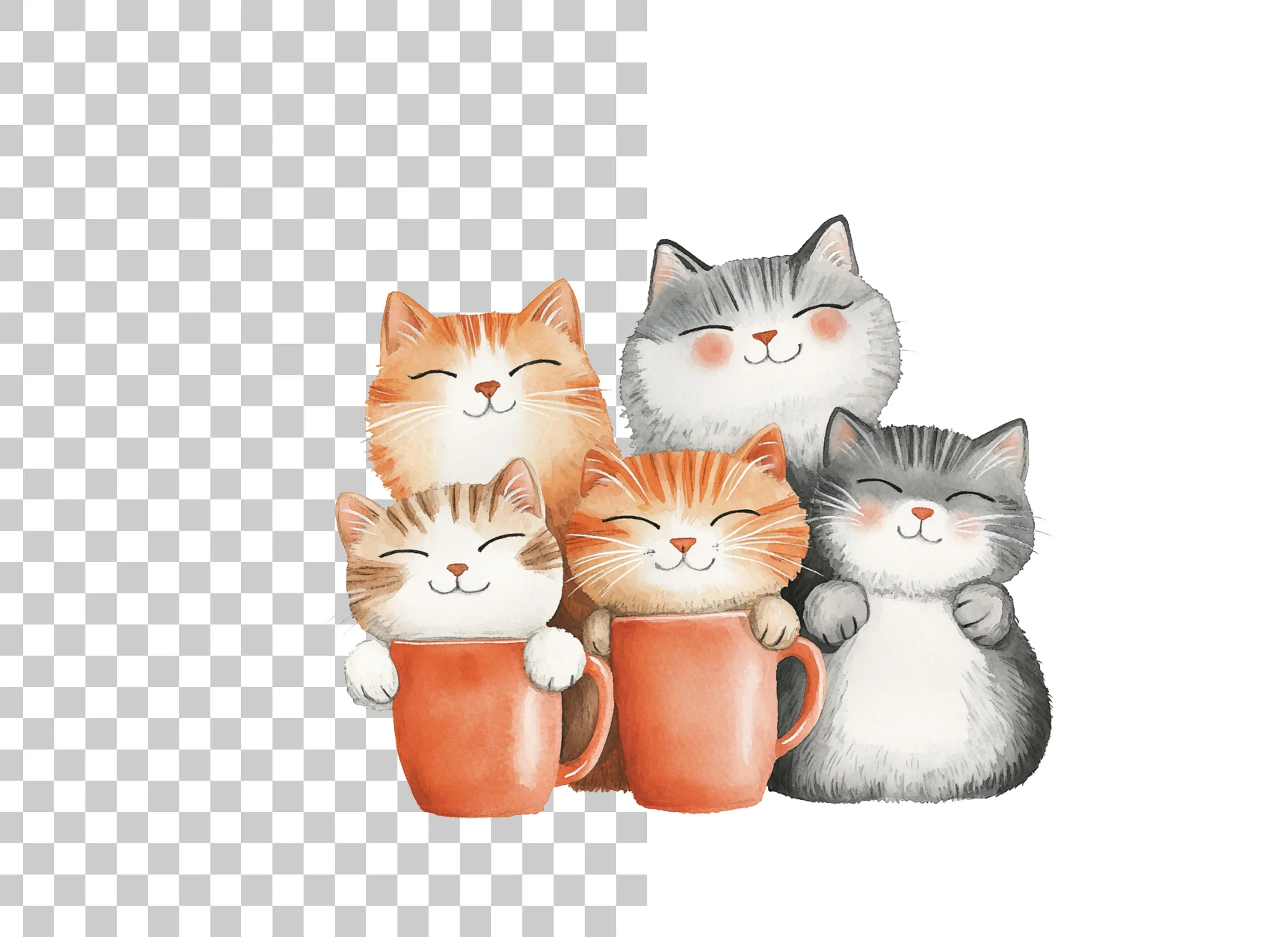 Happy Cats in Mugs Clipart Bundle - Image 2