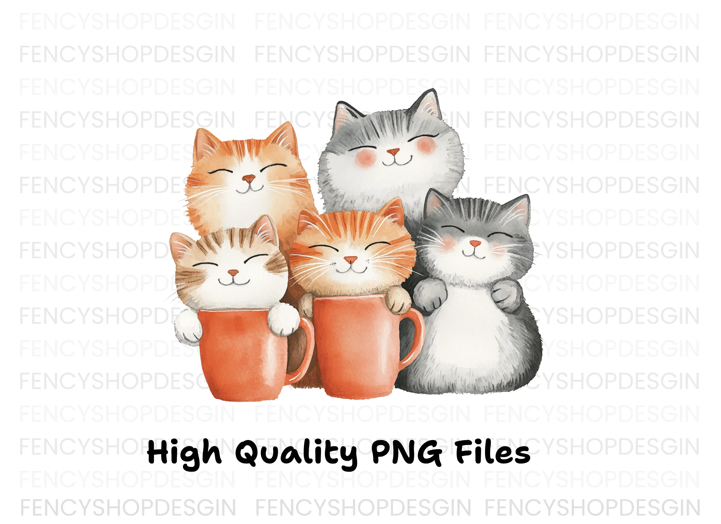 Happy Cats in Mugs Clipart Bundle - Image 3