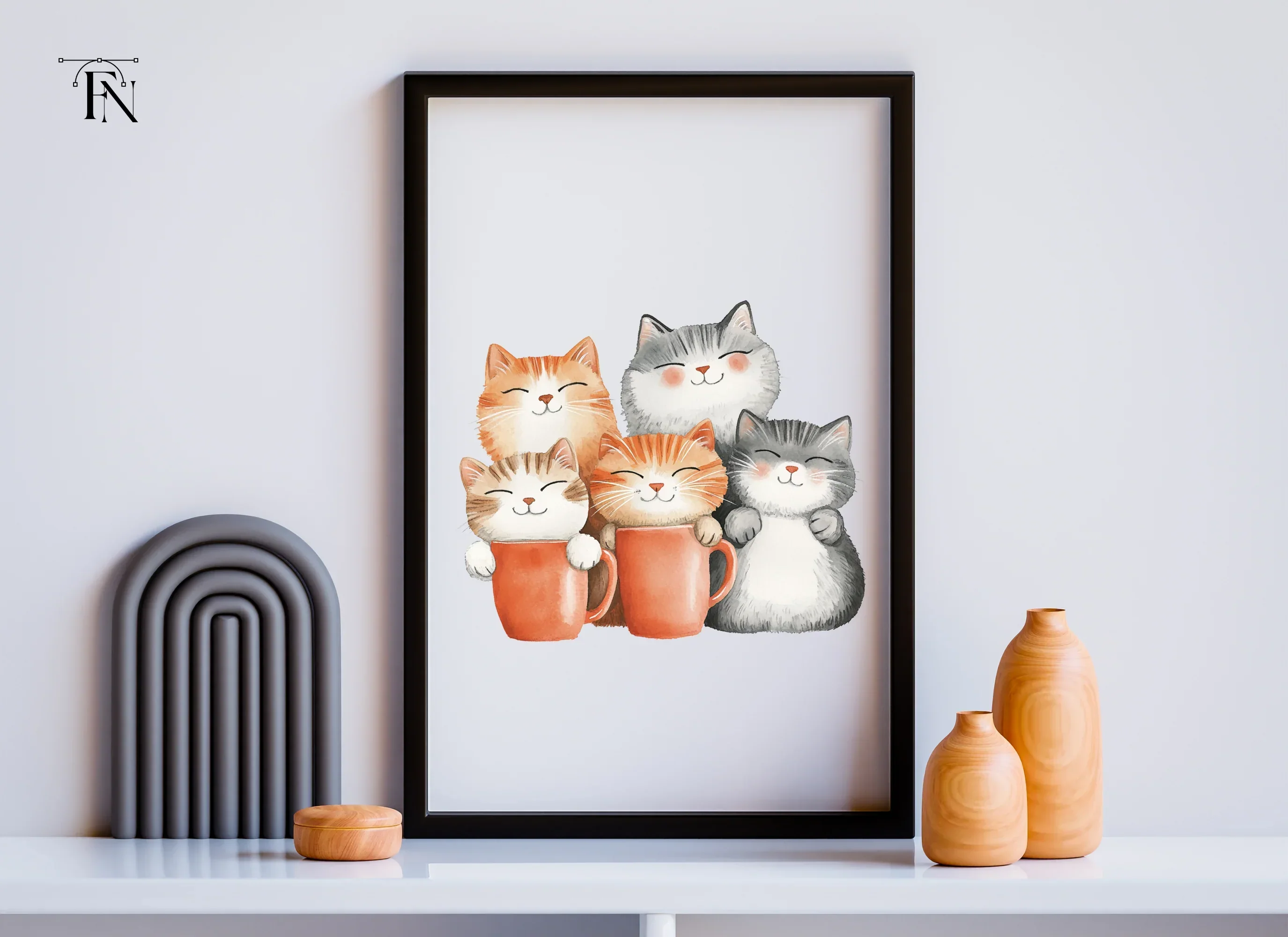 Happy Cats in Mugs Clipart Bundle - Image 6