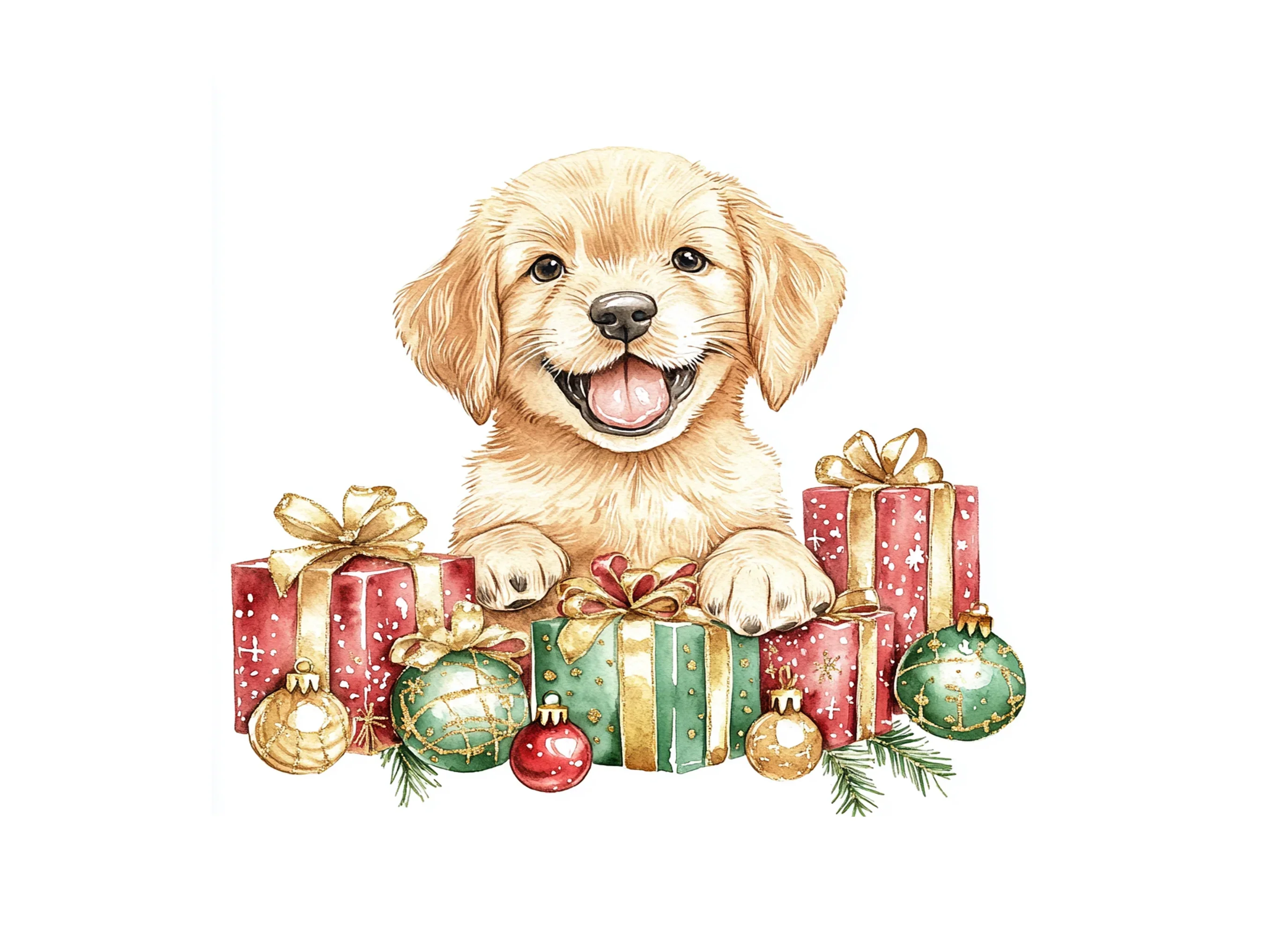 Happy Christmas Puppies with Presents Clipart Bundle - Image 3