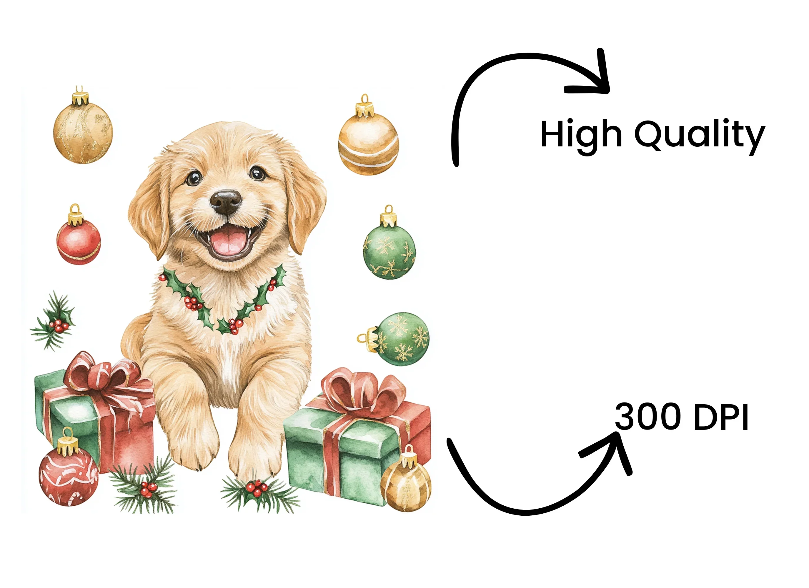 Happy Christmas Puppies with Presents Clipart Bundle - Image 4
