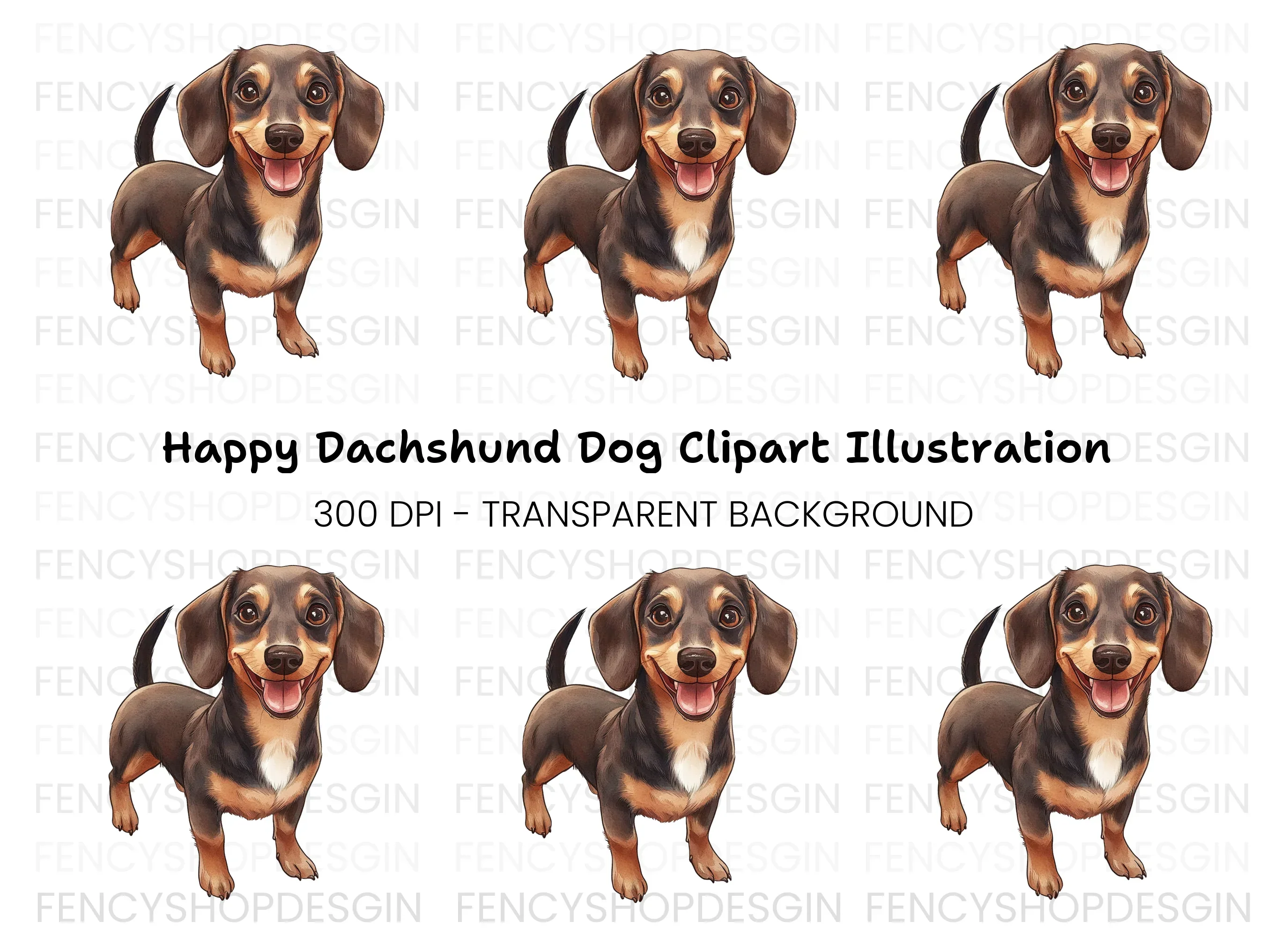 Happy Dachshund Puppy Clipart Bundle
