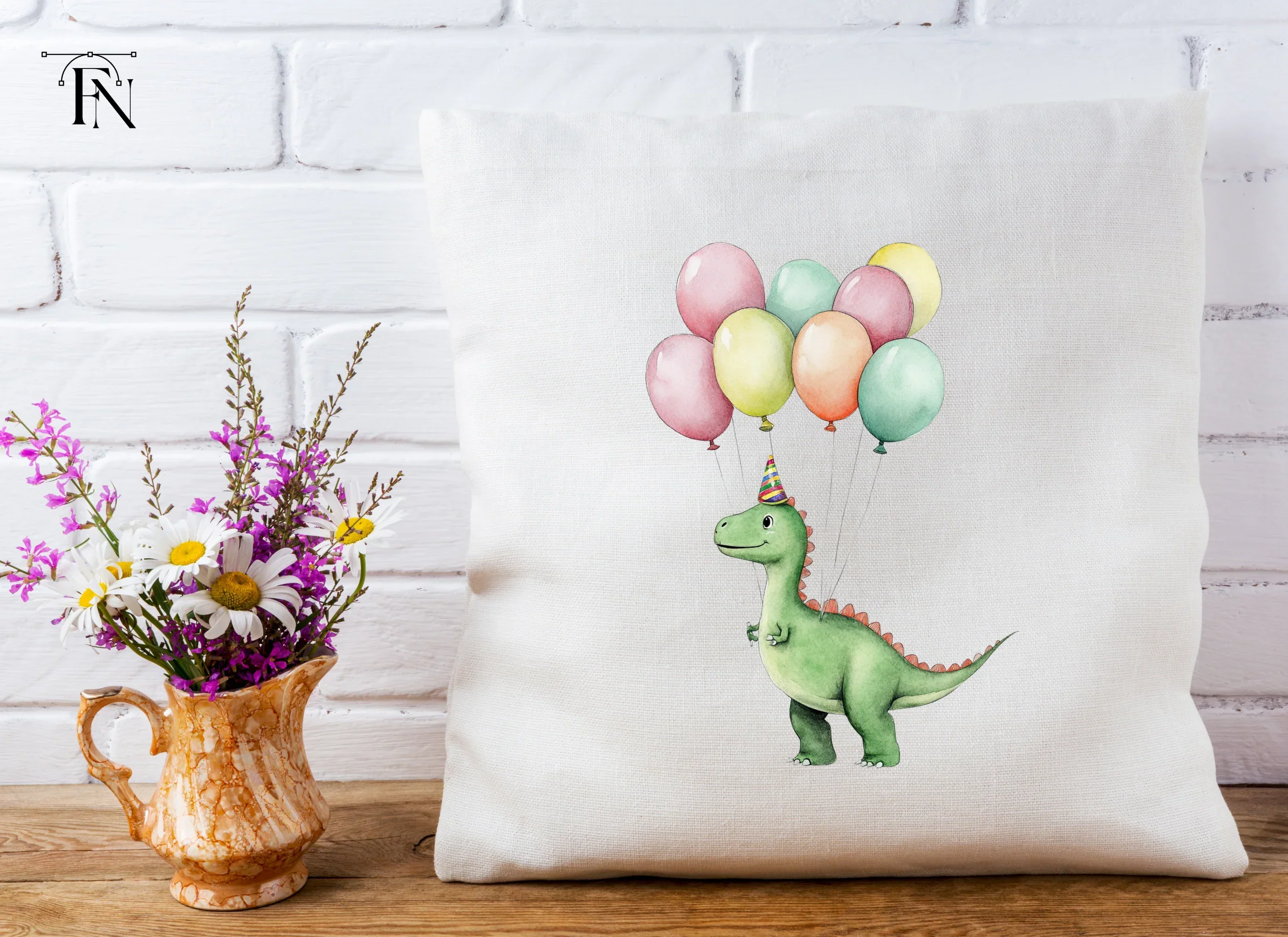 Happy Dinosaur with Balloons Clipart Bundle - Image 3
