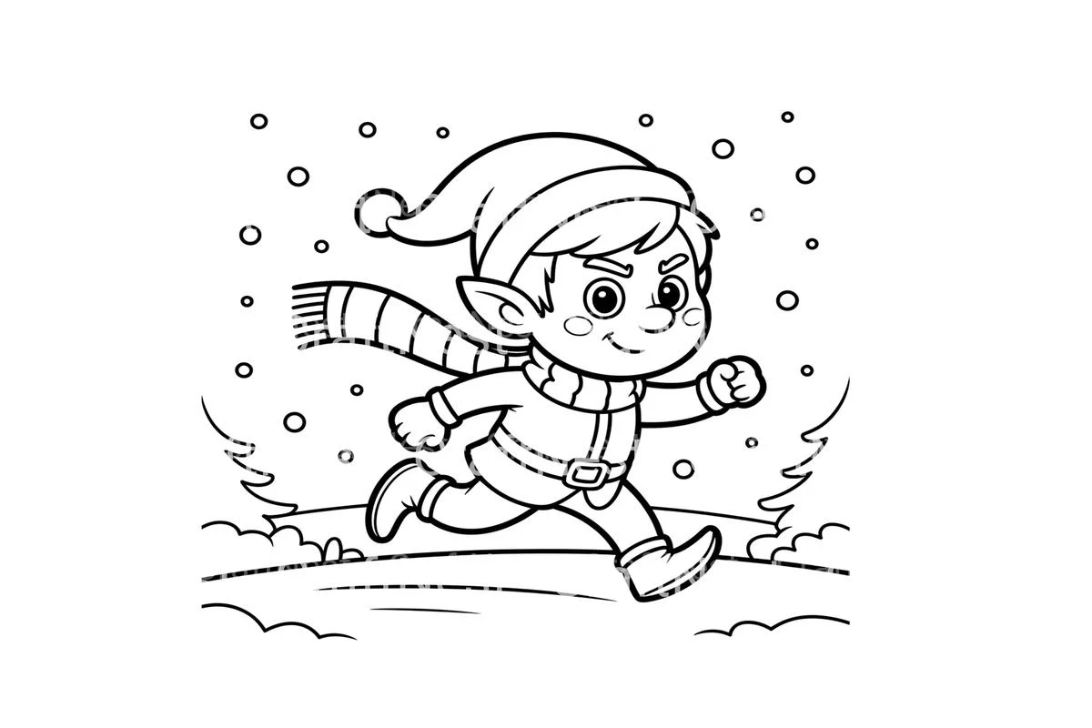 Happy Elf in Snow Coloring Books - Image 2