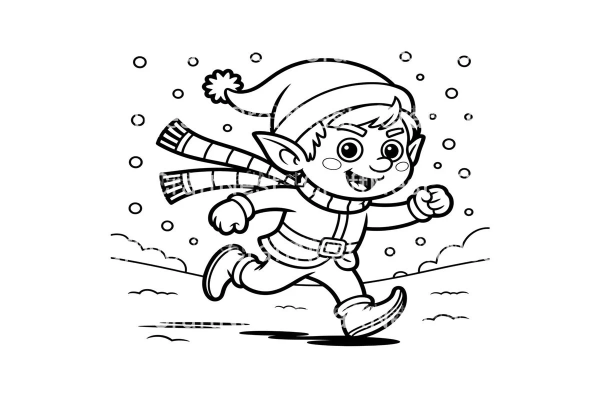 Happy Elf in Snow Coloring Books - Image 3