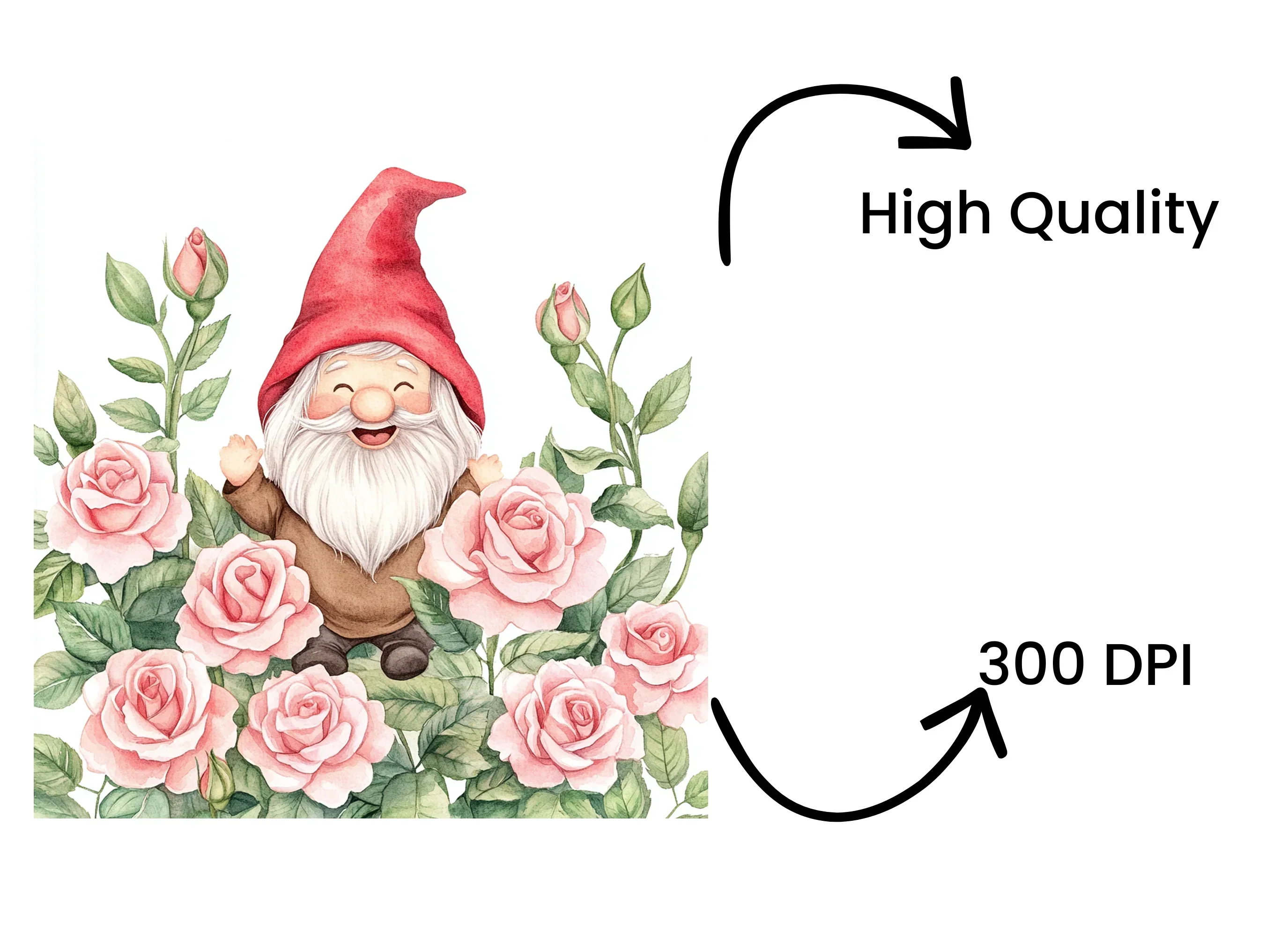 Happy Gnomes with Pink Roses Clipart Bundle - Image 4