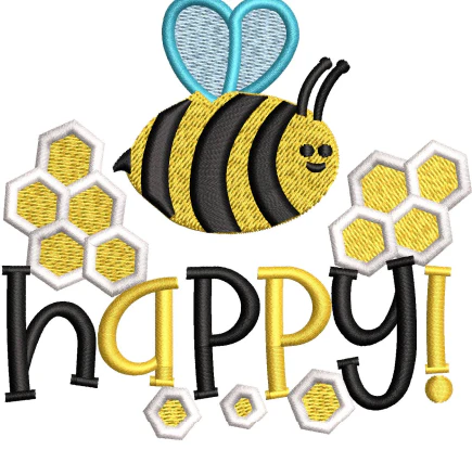 Happy Honey Bee Embroidery Design