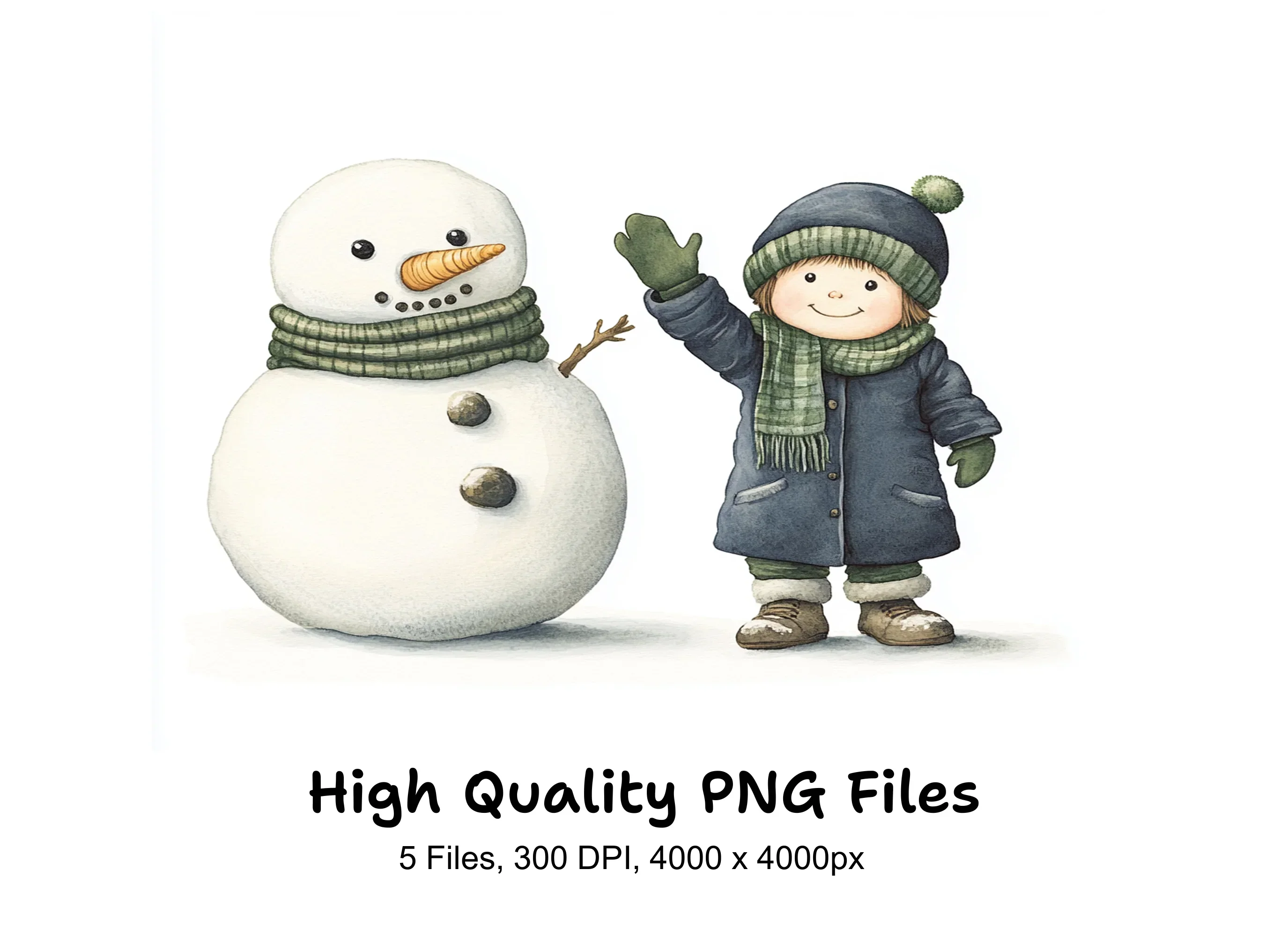 Happy Kids and Snowmen Winter Clipart Bundle