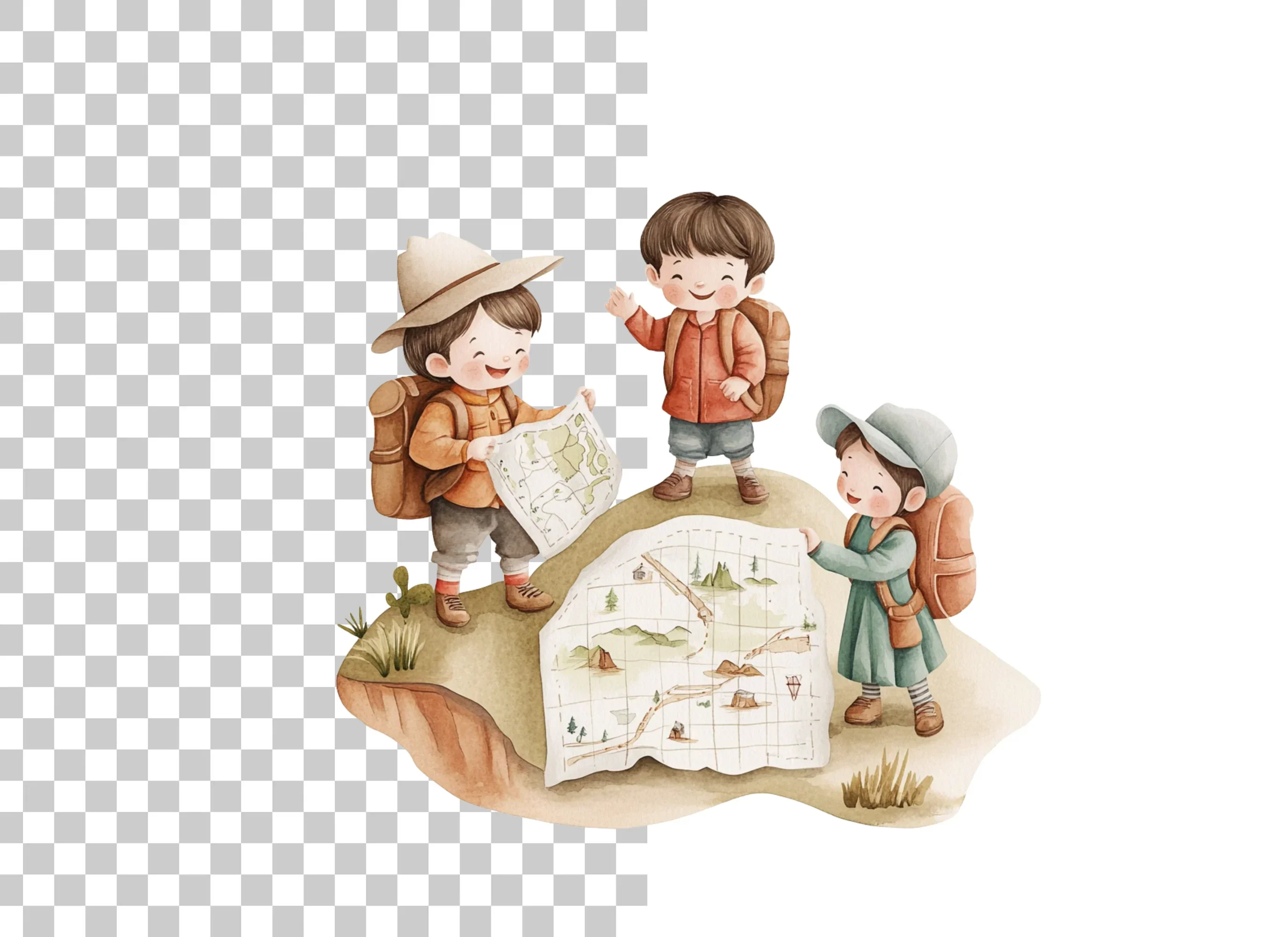 Happy Kids Exploring Map Clipart Bundle - Image 2