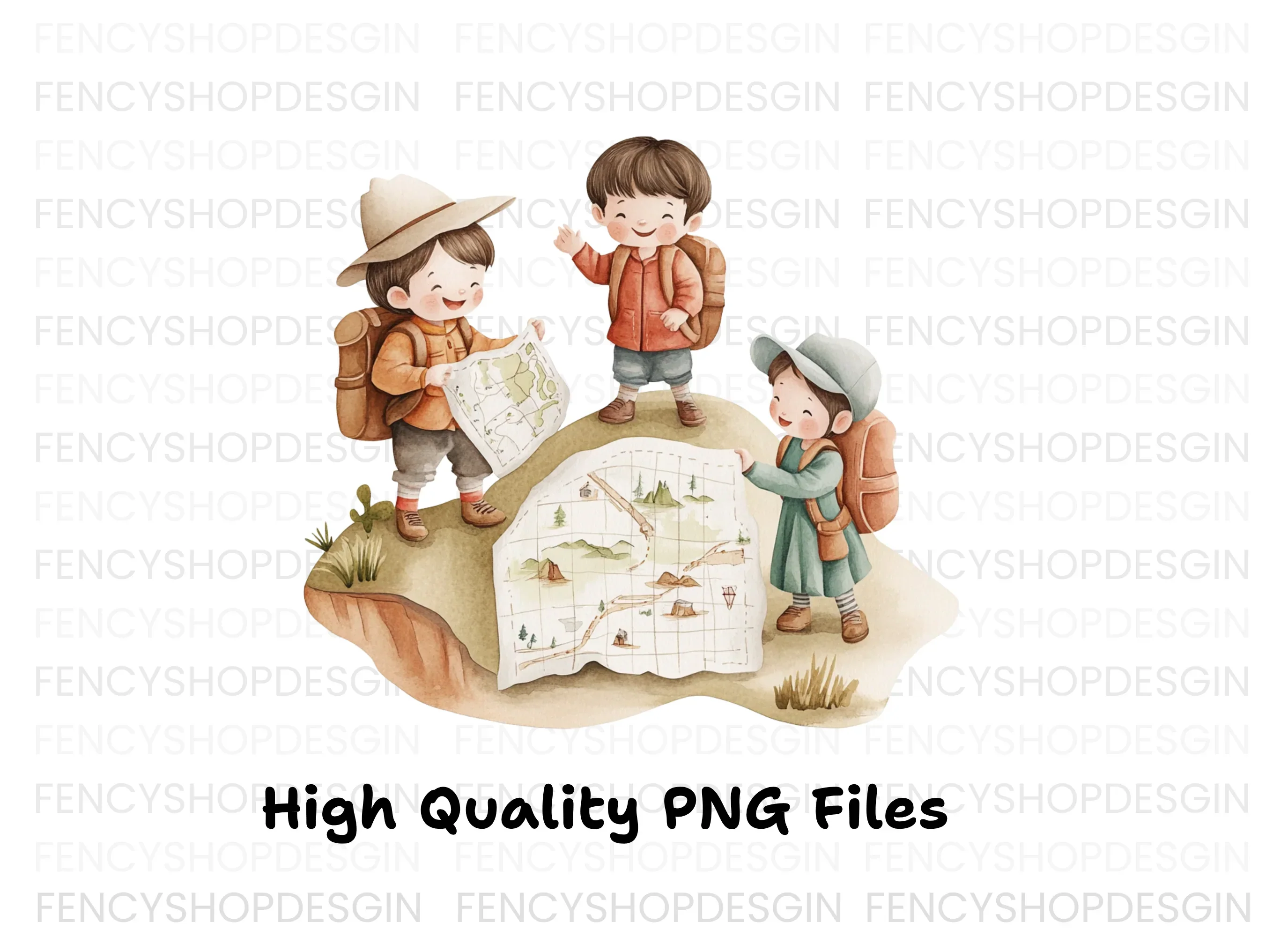 Happy Kids Exploring Map Clipart Bundle - Image 3