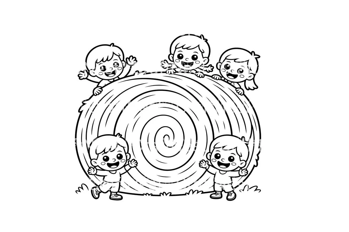 Happy Kids Playing With Hay Bales Coloring Books - Image 2