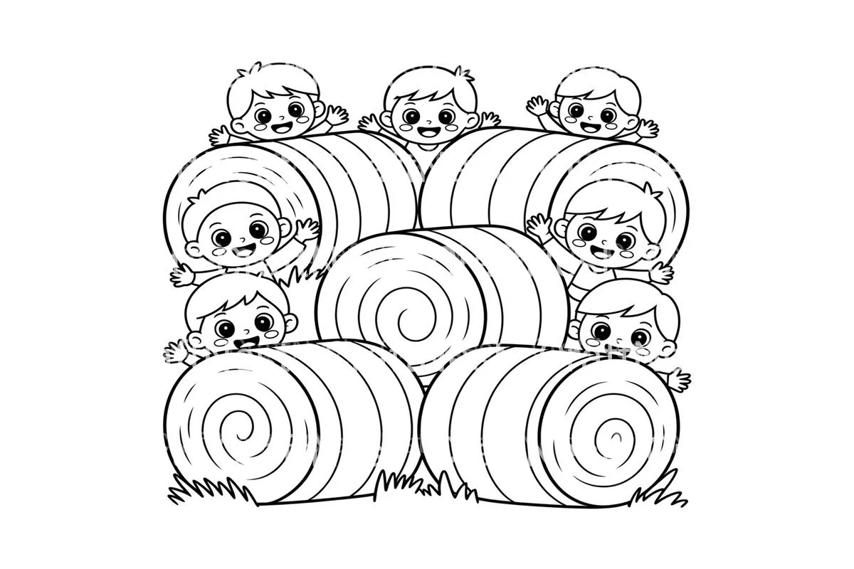Happy Kids Playing With Hay Bales Coloring Books - Image 3