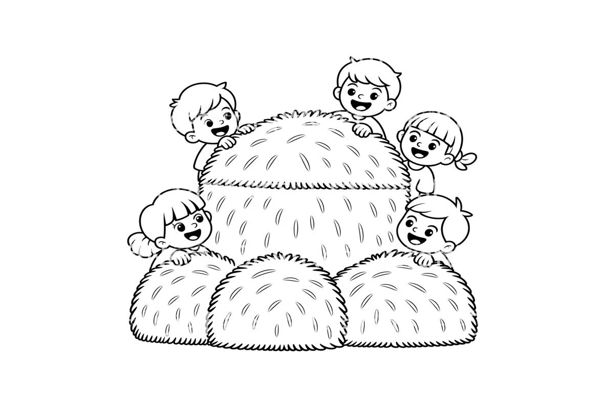 Happy Kids Playing With Hay Bales Coloring Books - Image 4