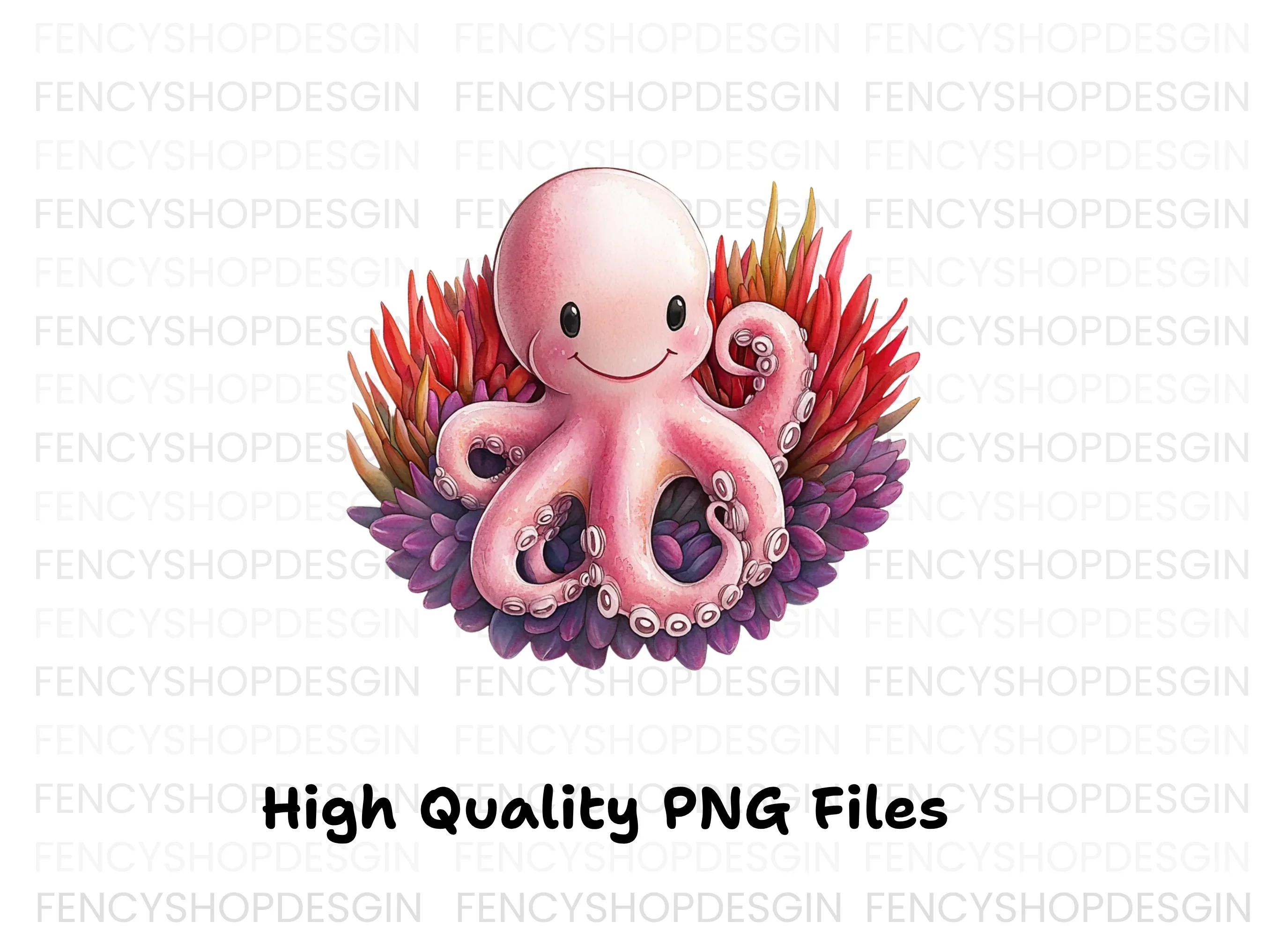 Happy Octopus with Flowers Clipart Bundle - Image 2