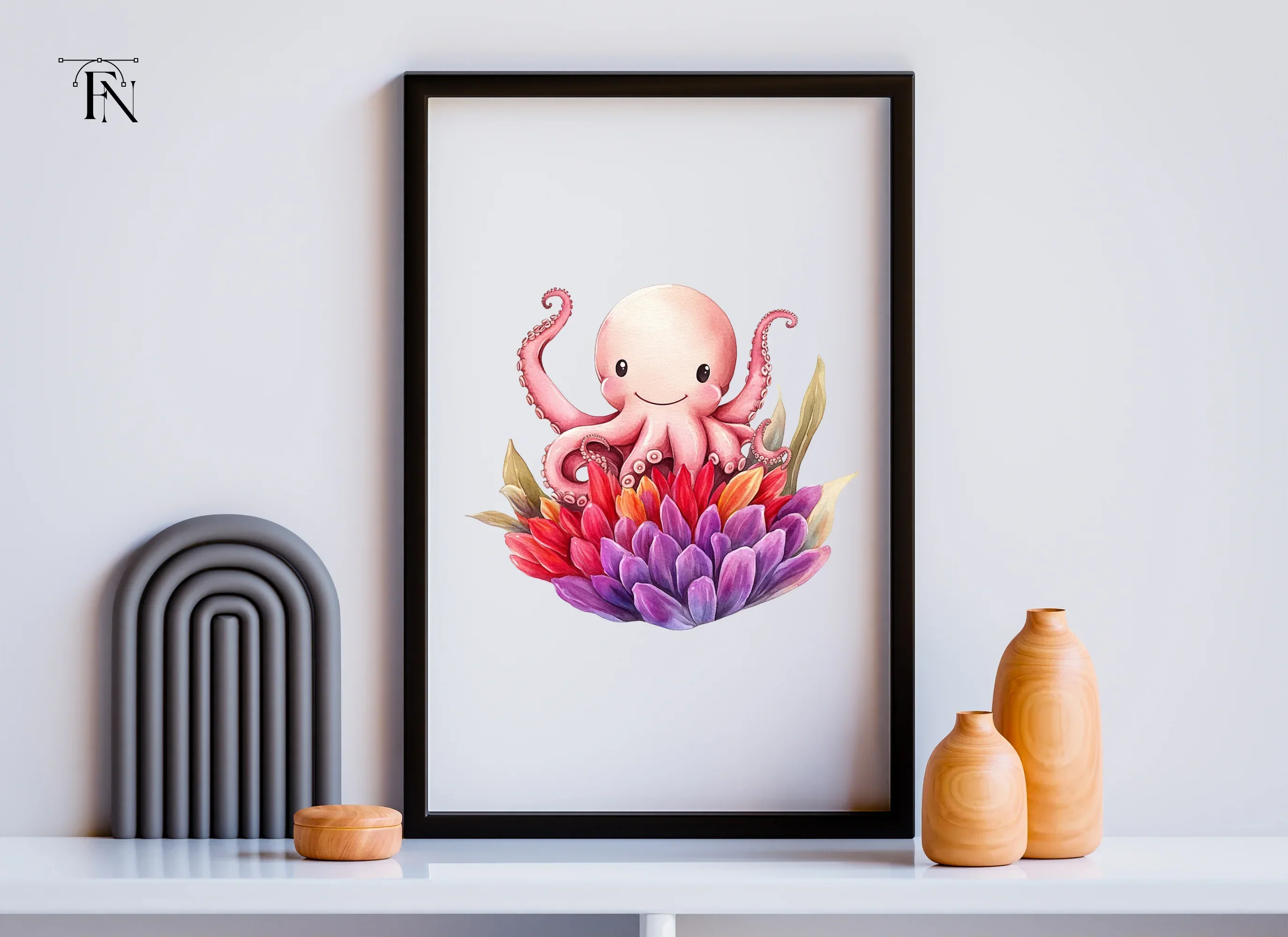 Happy Octopus with Flowers Clipart Bundle - Image 3