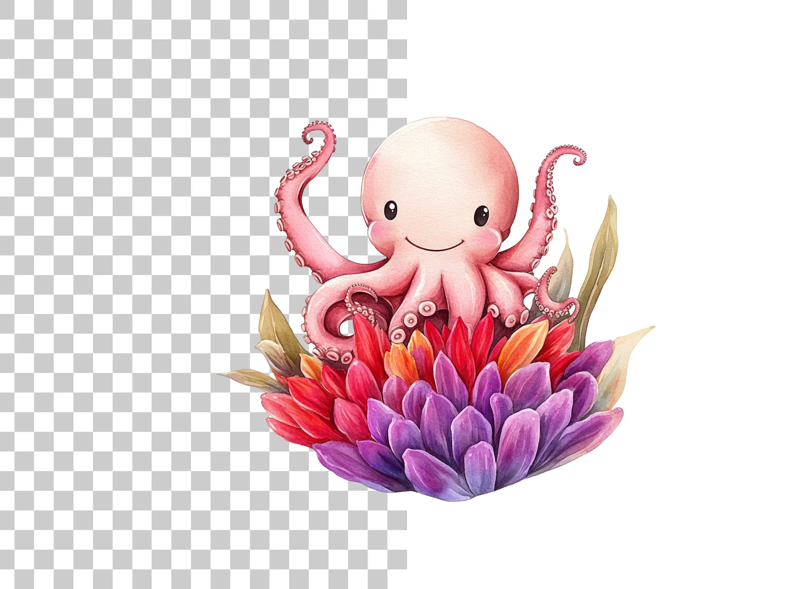 Happy Octopus with Flowers Clipart Bundle - Image 6
