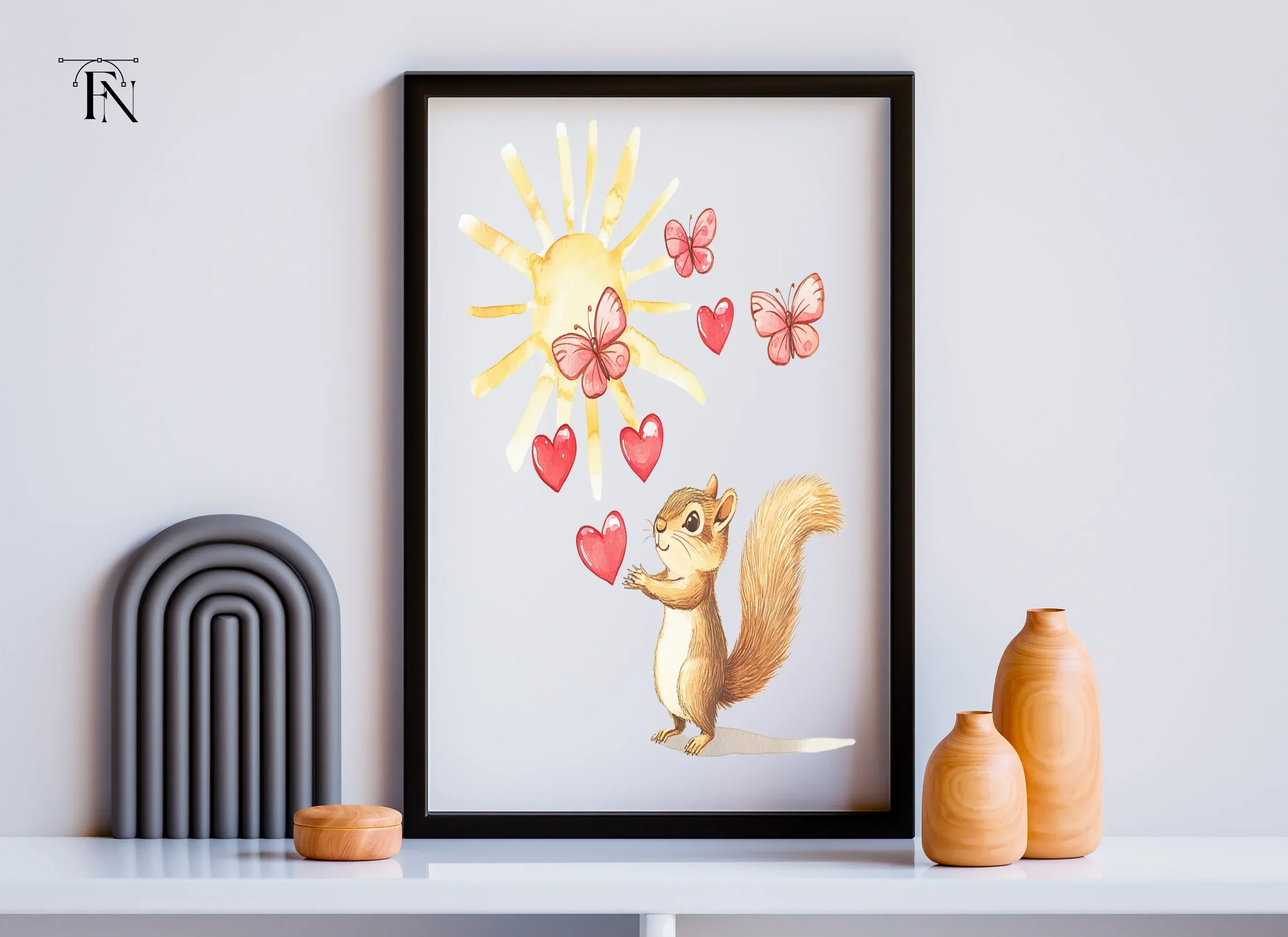 Happy Squirrel with Hearts and Butterflies Clipart Bundle - Image 6