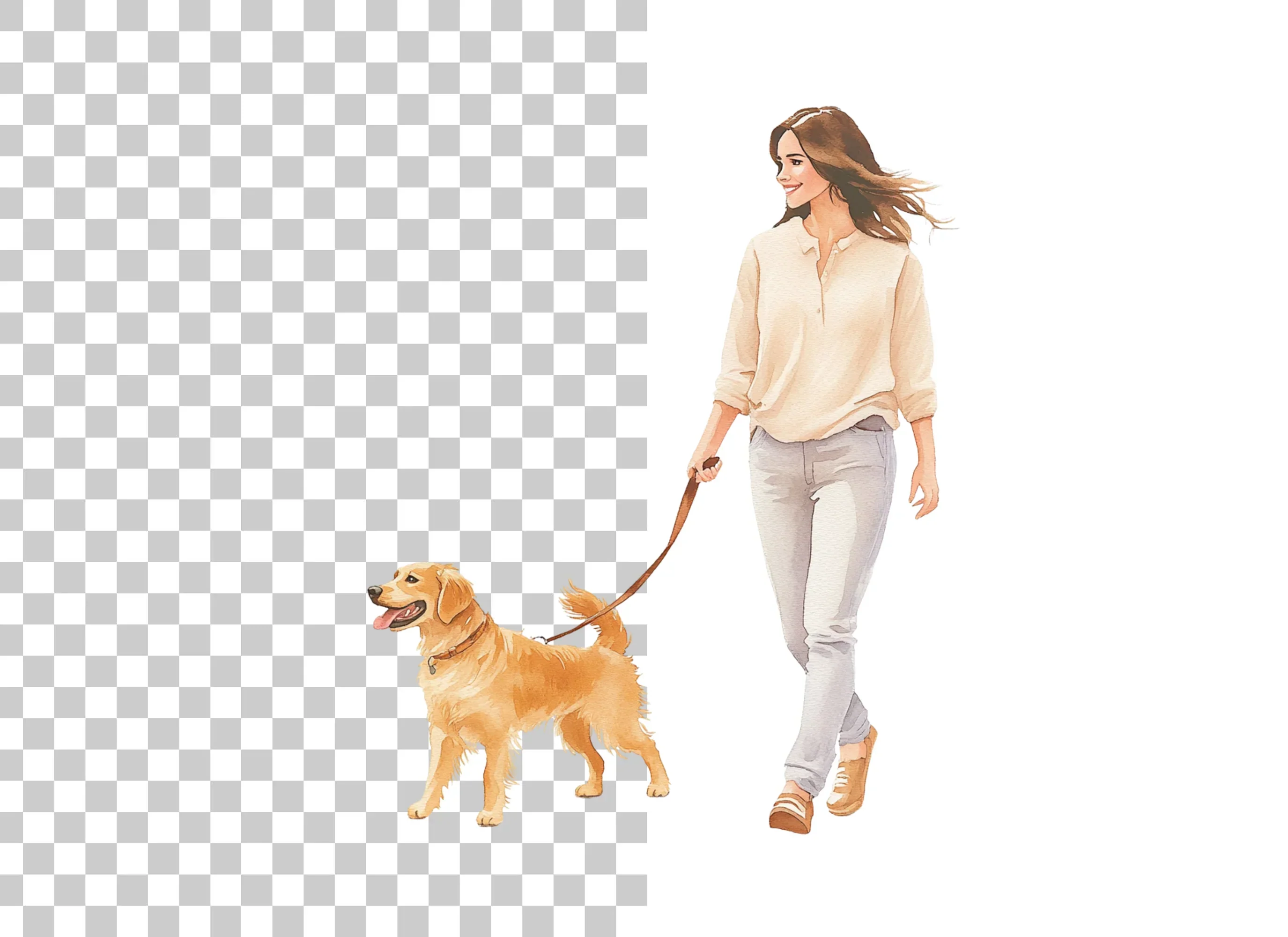 Happy Woman Walking Golden Retriever Clipart Bundle - Image 3