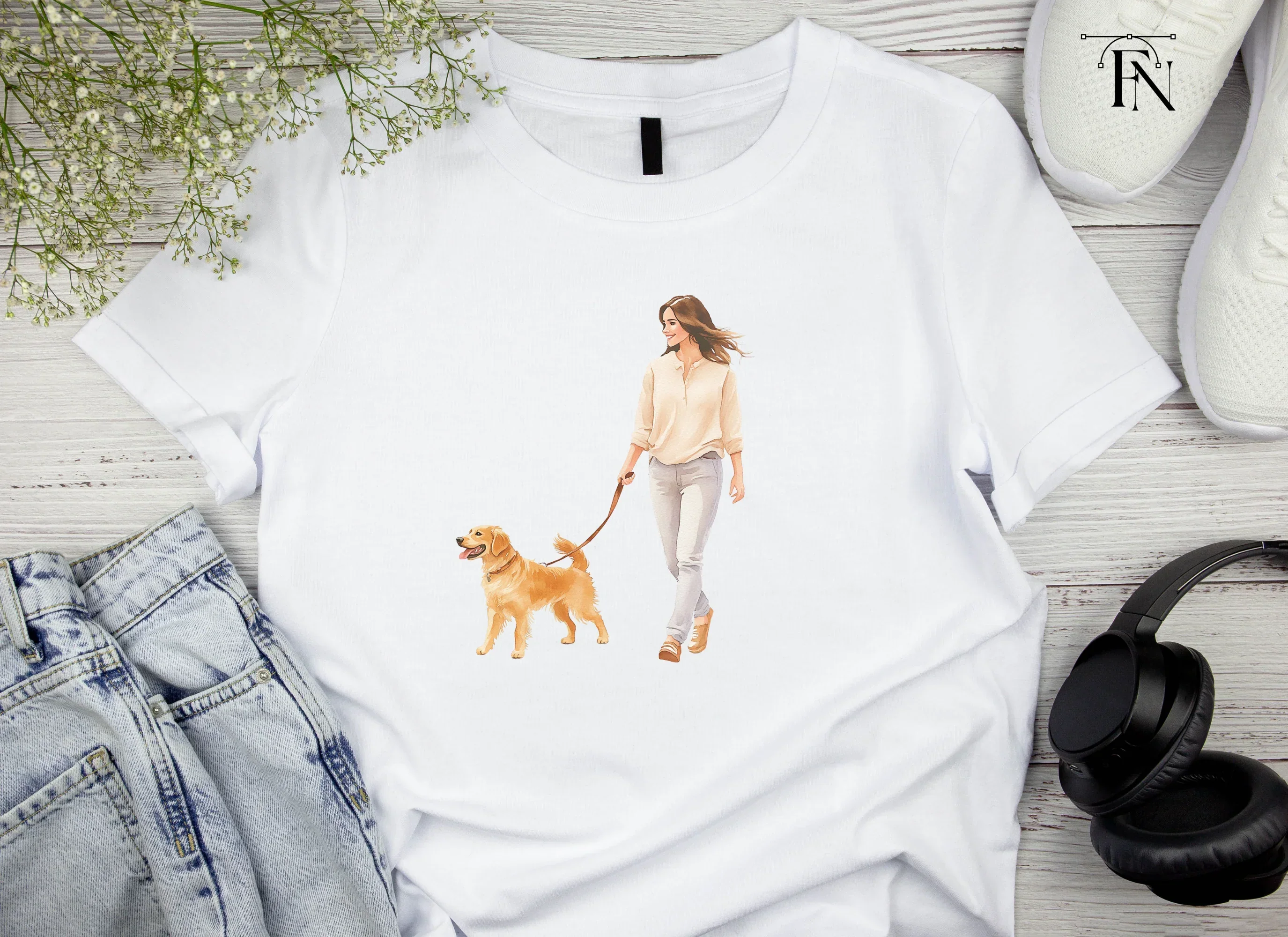 Happy Woman Walking Golden Retriever Clipart Bundle - Image 5