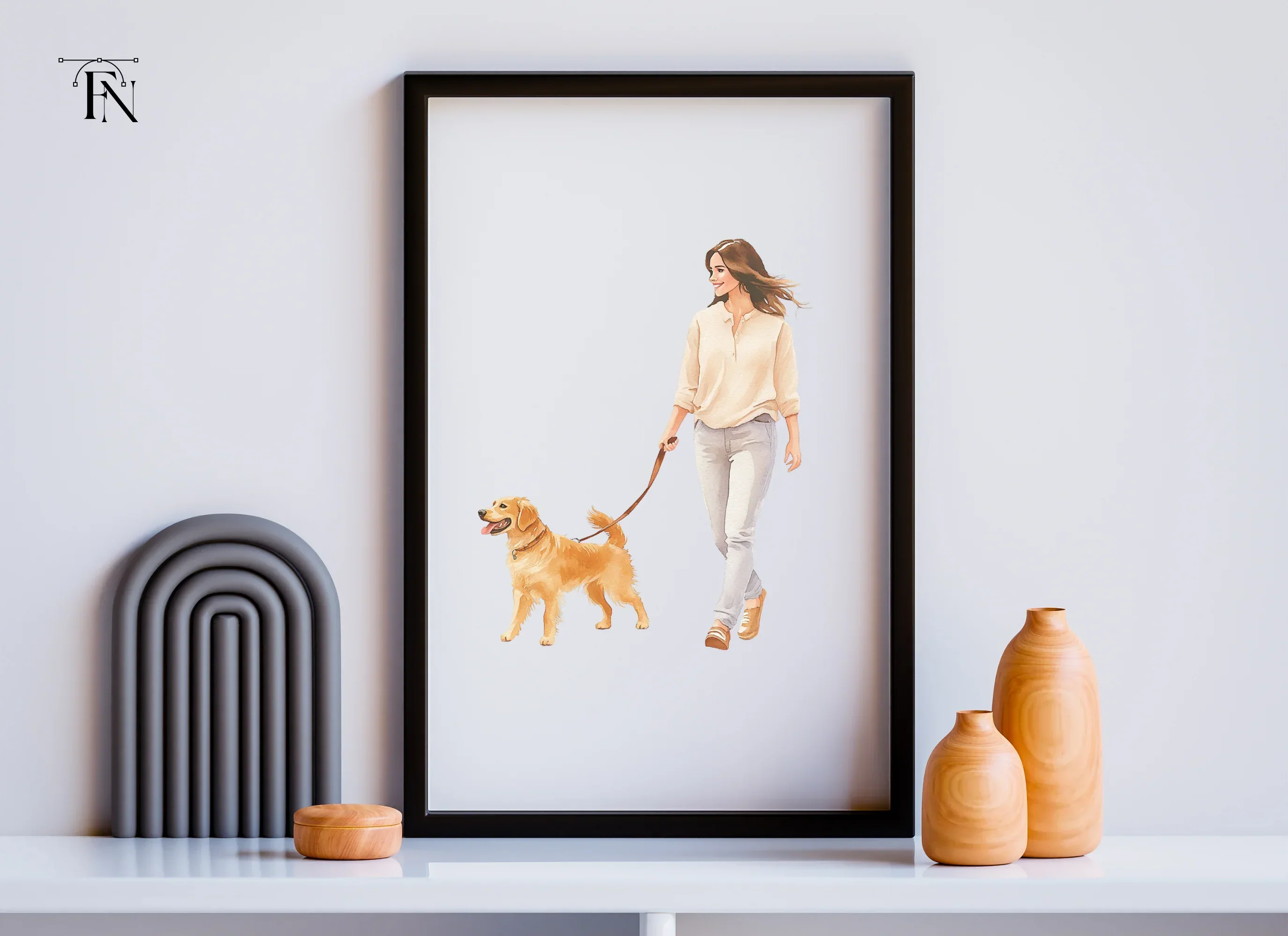 Happy Woman Walking Golden Retriever Clipart Bundle - Image 6