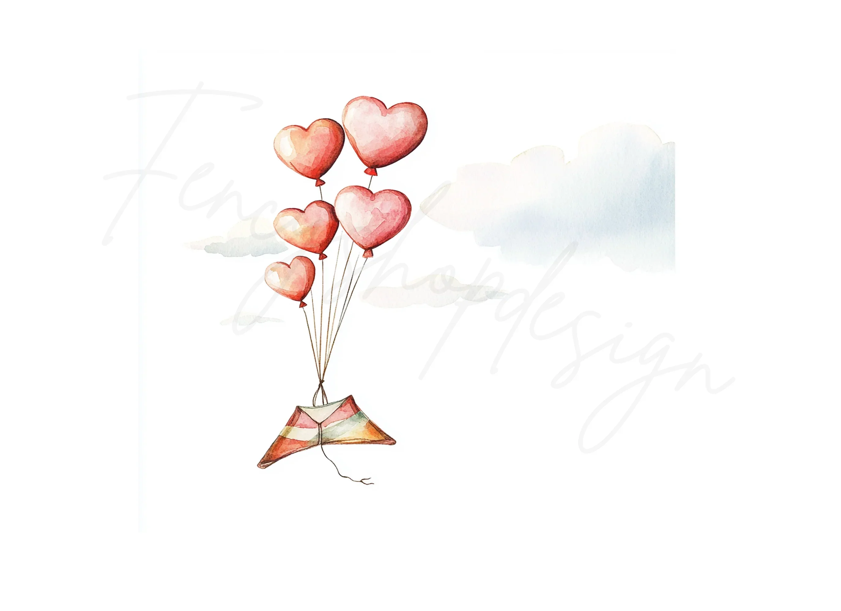 Heart Balloons with Kite Clipart Bundle - Image 2