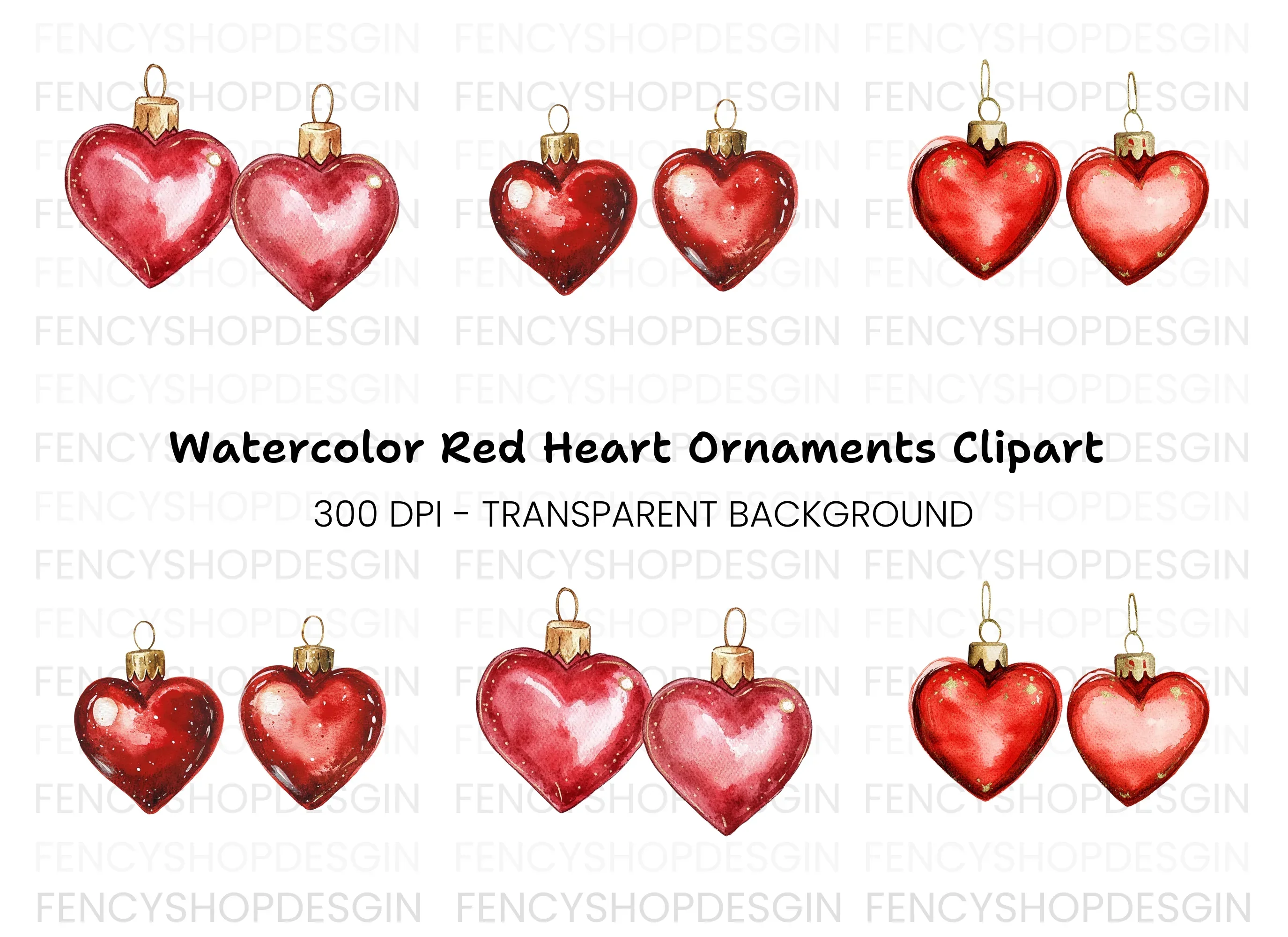 Heart Christmas Ornaments Clipart Bundle