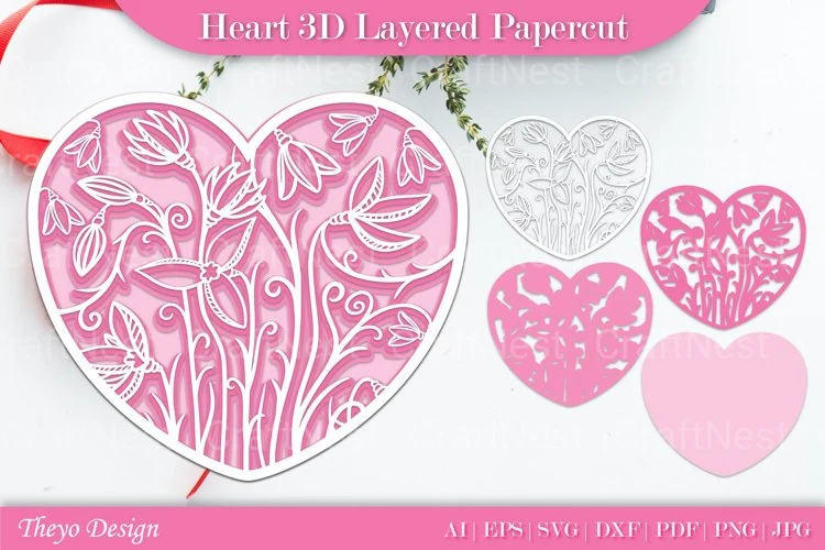 Heart D Layered Papercut SVG Bundle