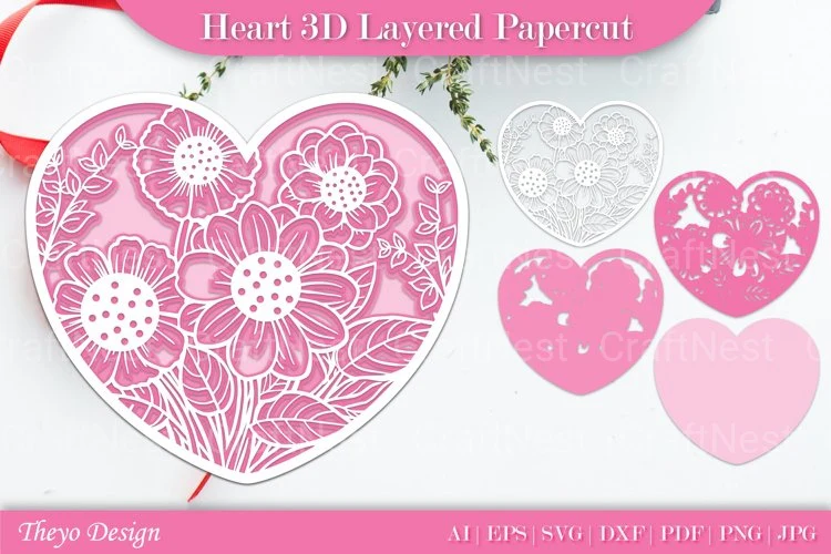 Heart D Layered Papercut SVG Bundle