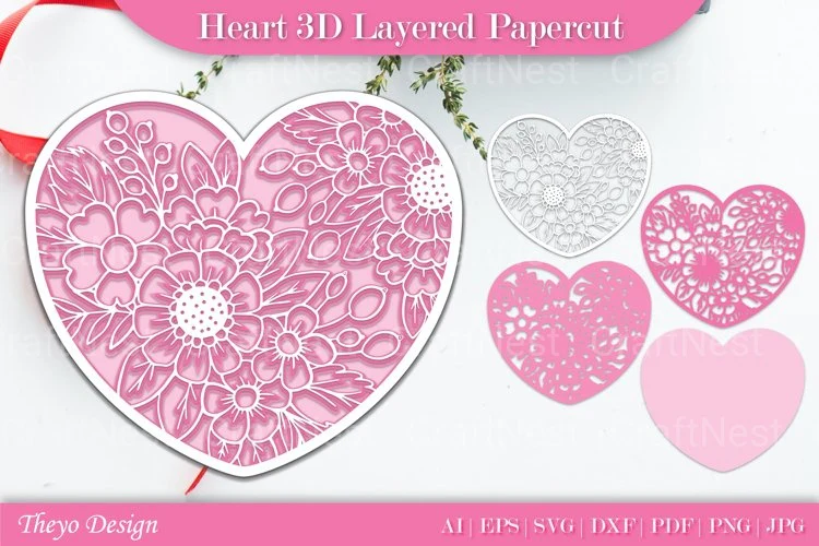 Heart D Layered Papercut SVG Bundle