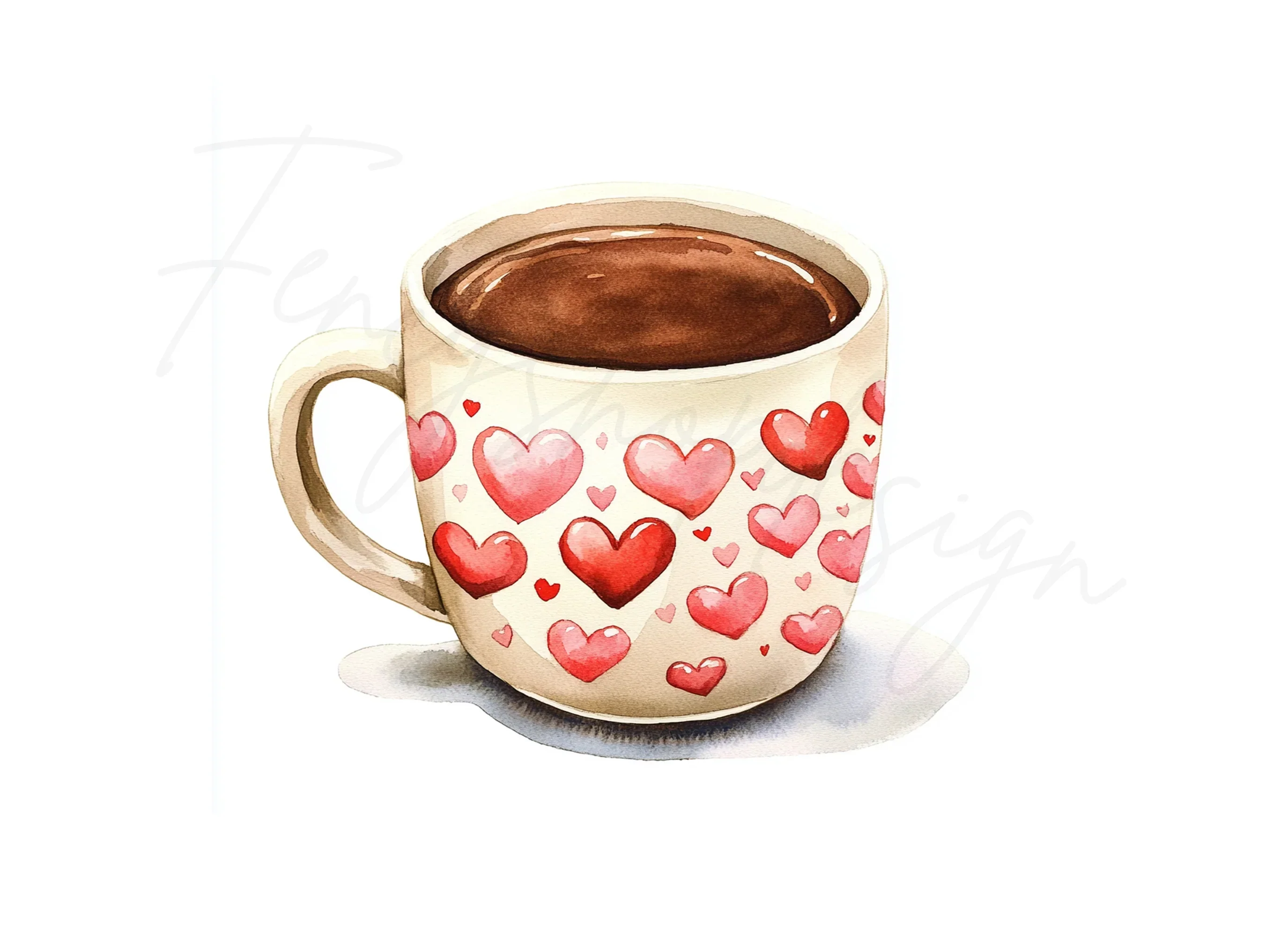 Heart Patterned Hot Chocolate Mugs Clipart Bundle - Image 3