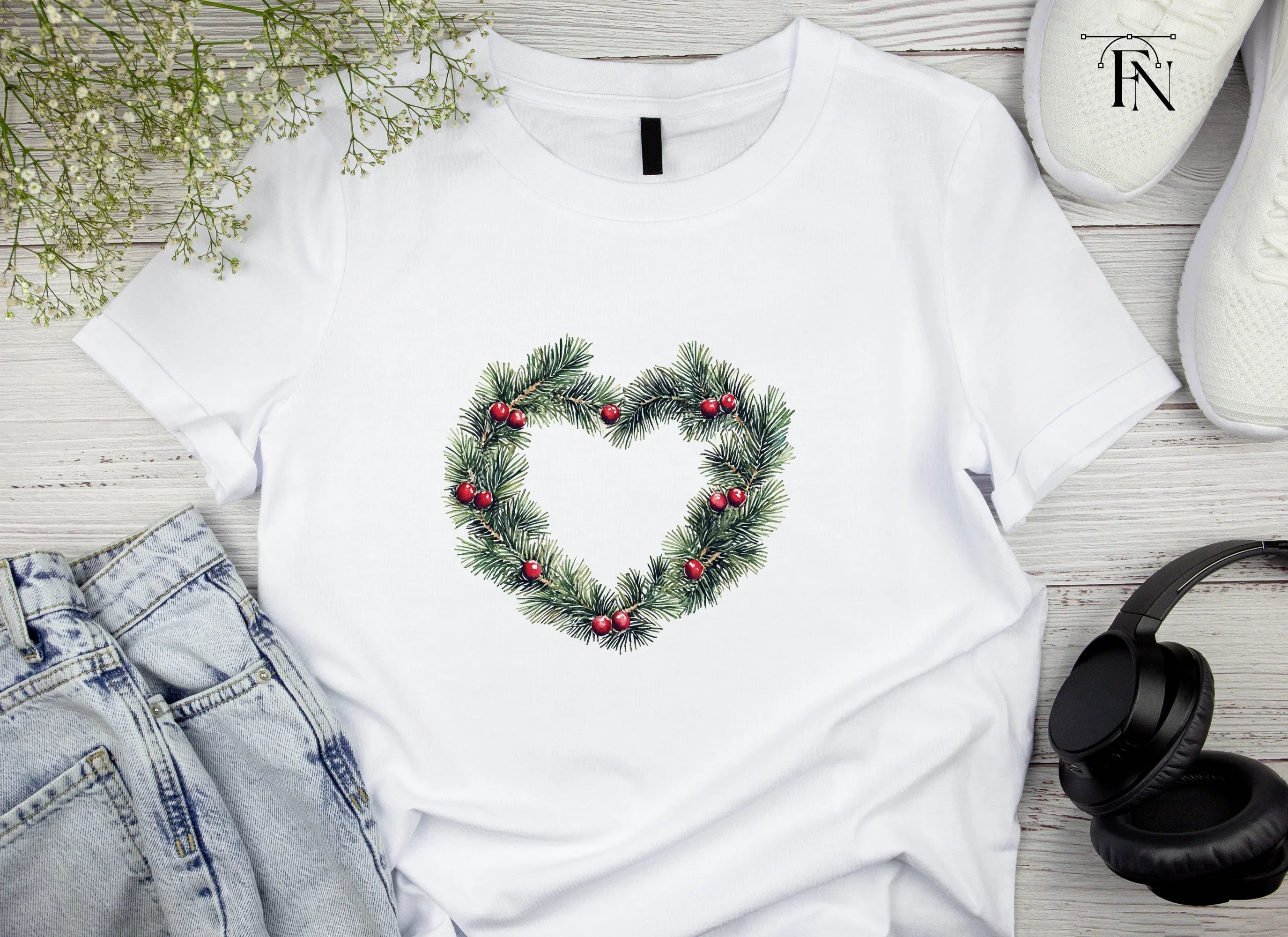 Heart Shaped Christmas Wreath Clipart Bundle - Image 2