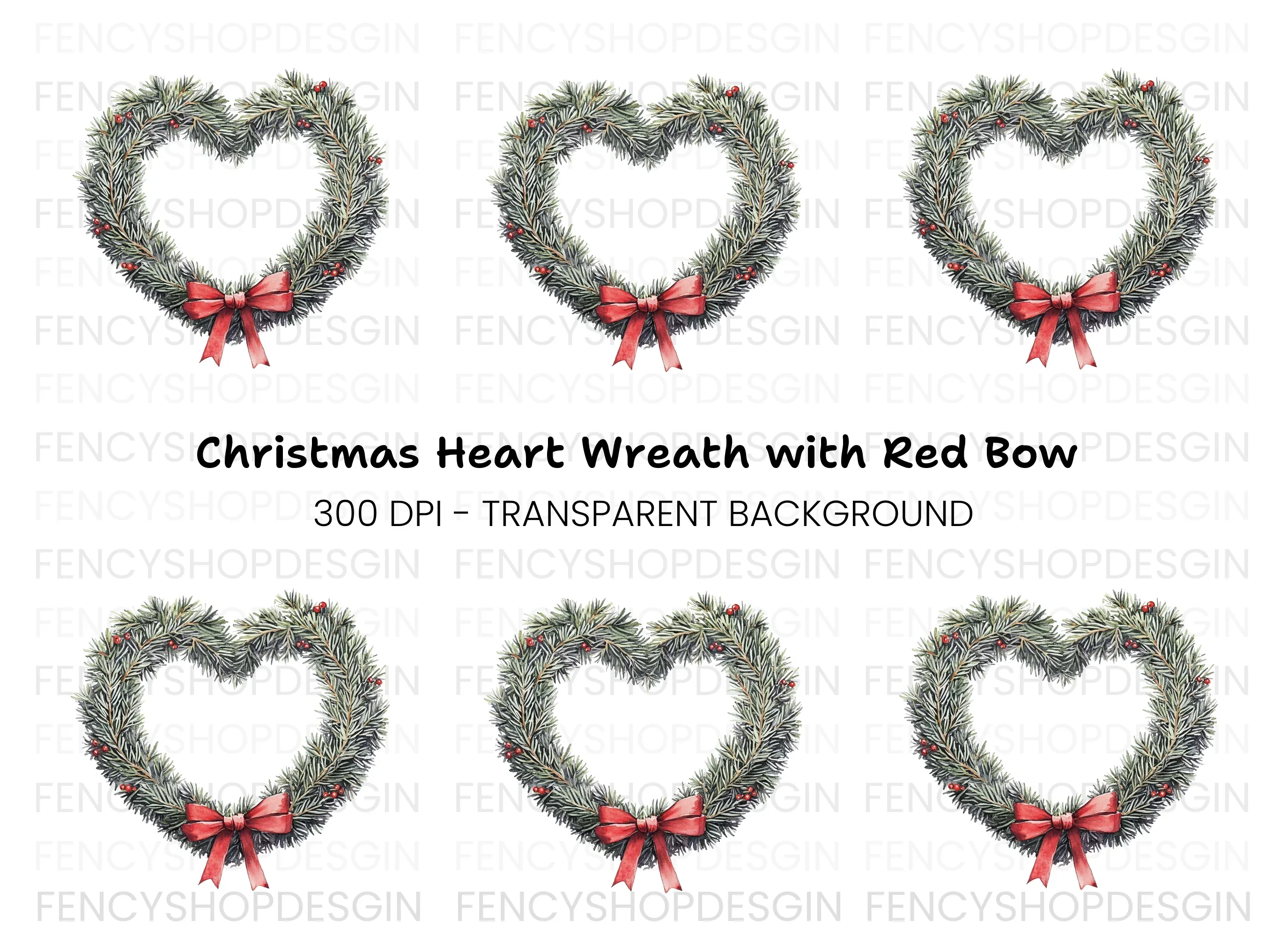 Heart Shaped Christmas Wreath Clipart Bundle