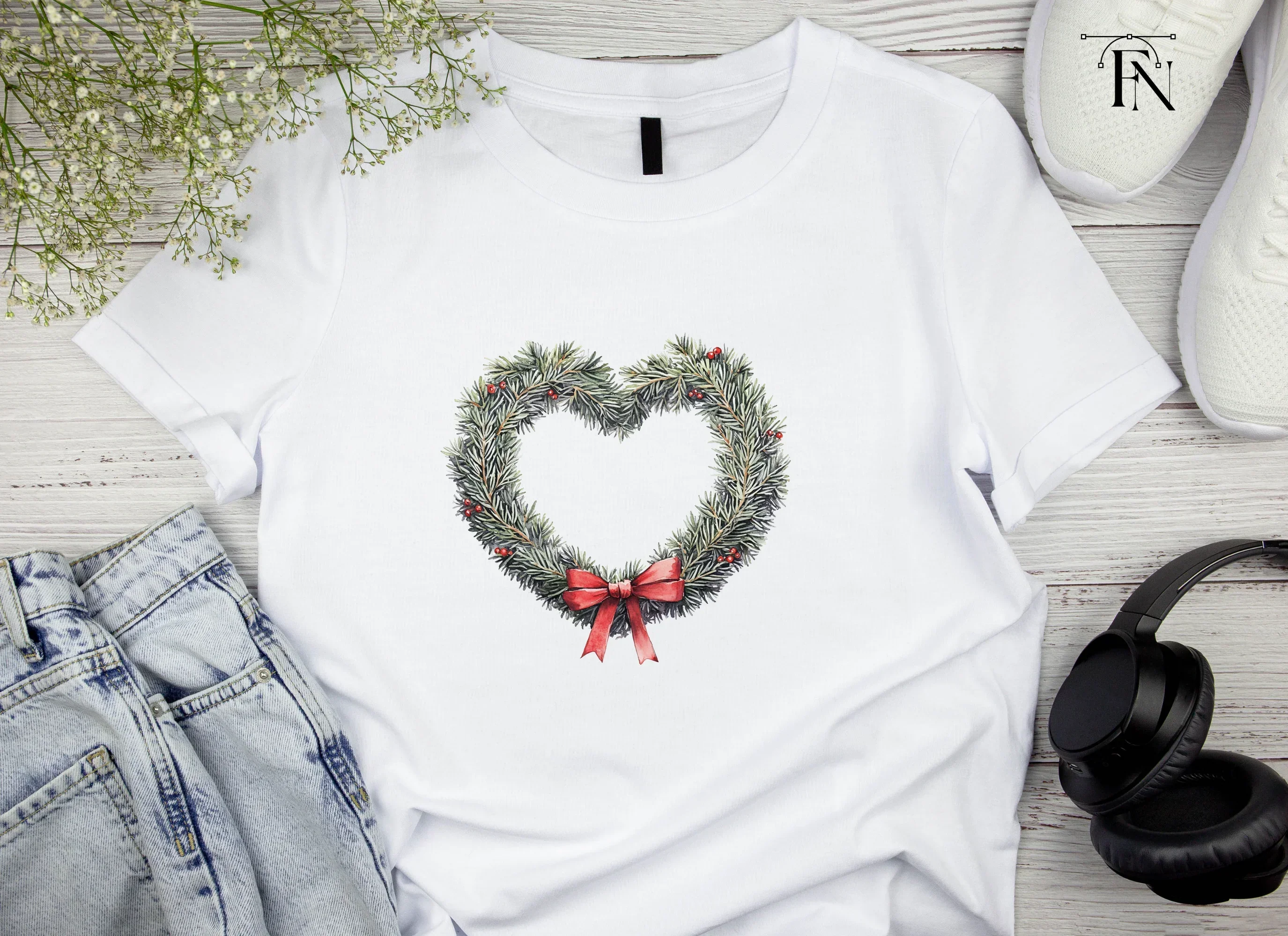 Heart Shaped Christmas Wreath Clipart Bundle - Image 4