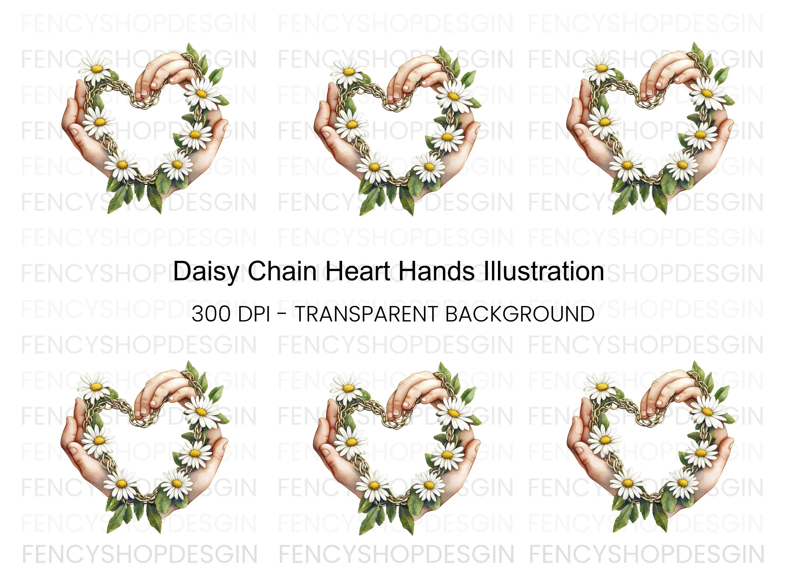 Heart Shaped Daisy Chain with Hands Clipart Bundle