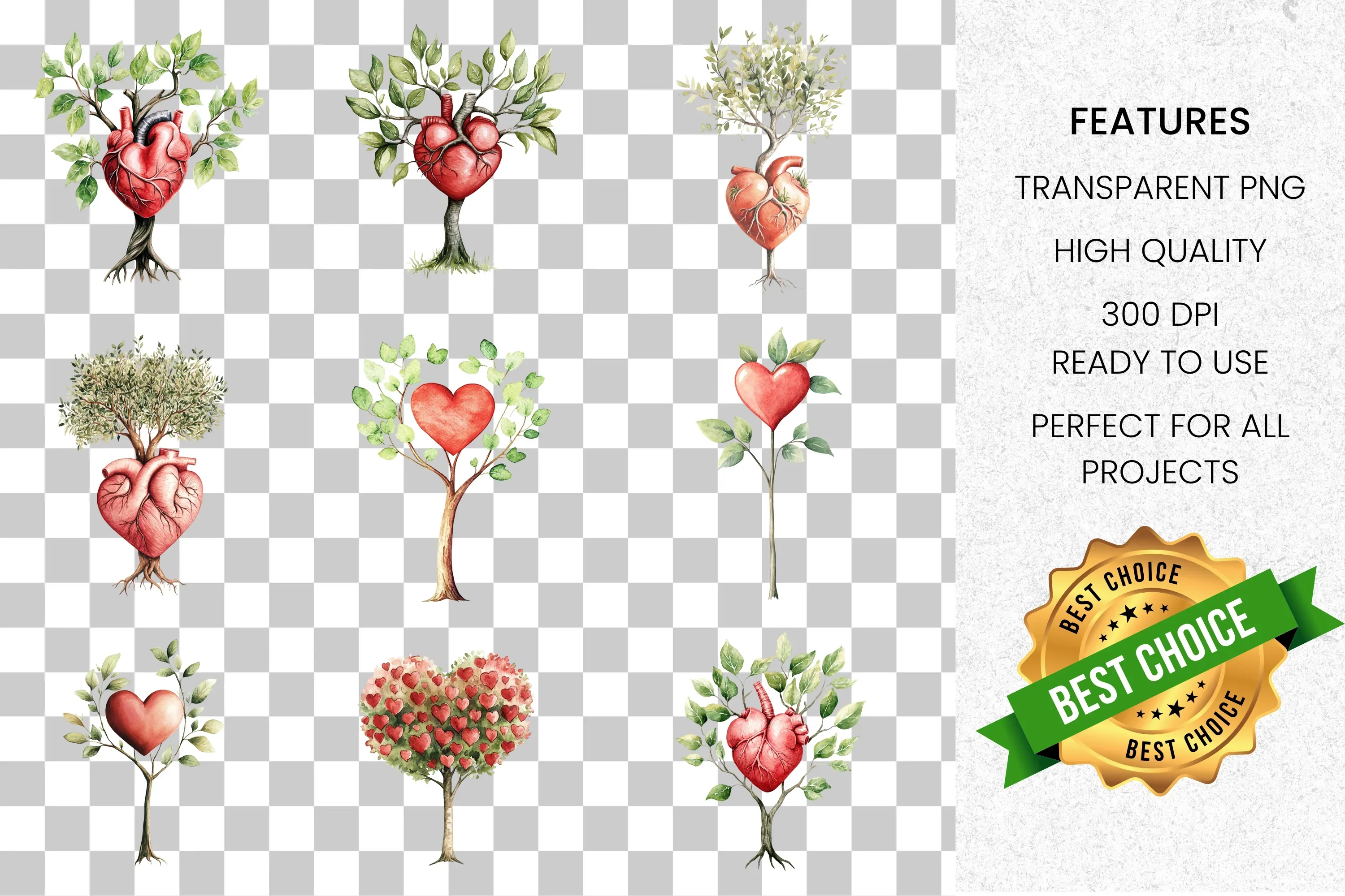 Heart Tree Clipart Bundle - Image 3