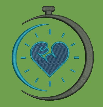 Heartbeat Stopwatch Emblem Embroidery Design