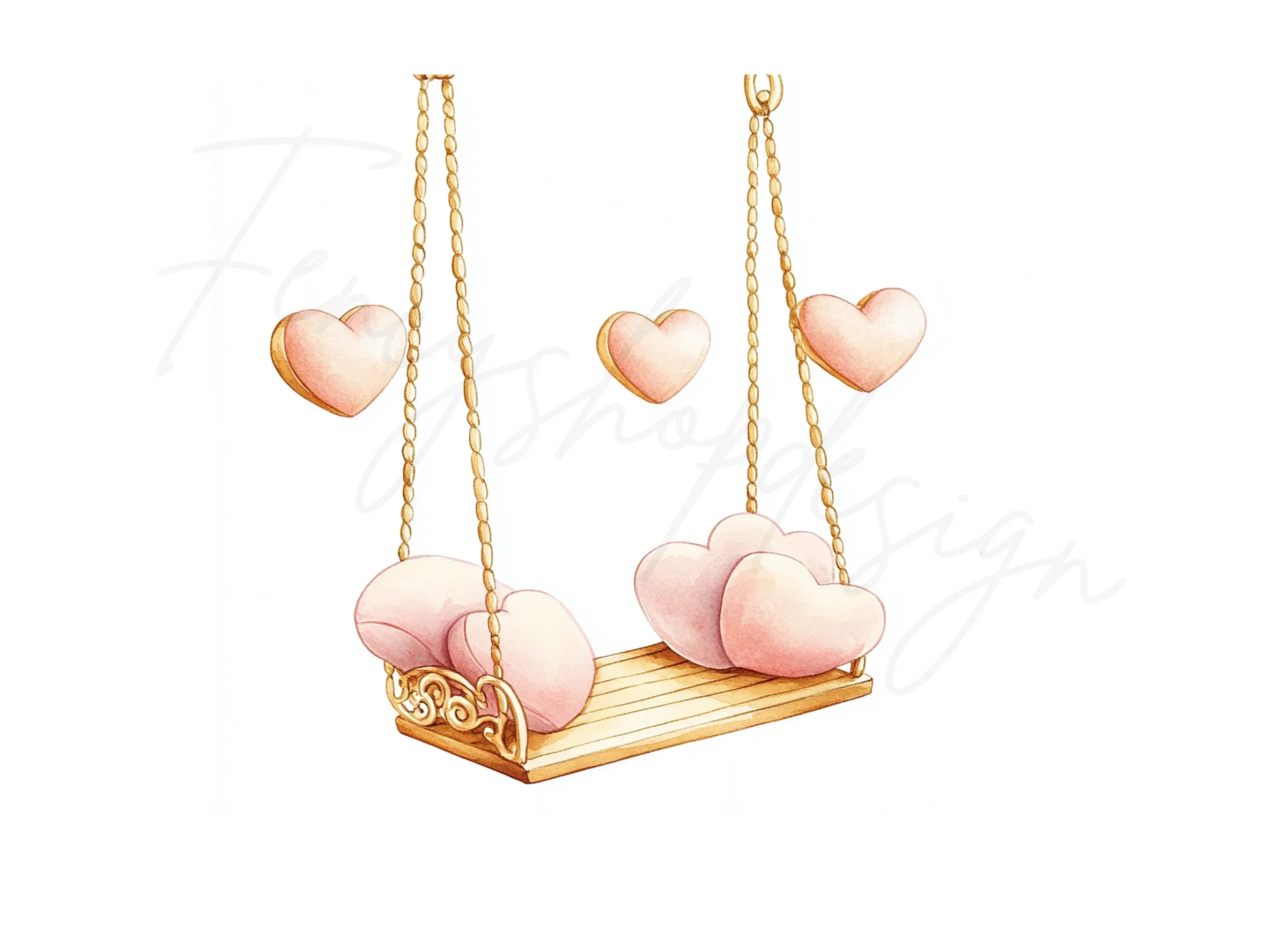 Hearts on Wooden Swings Clipart Bundle - Image 2