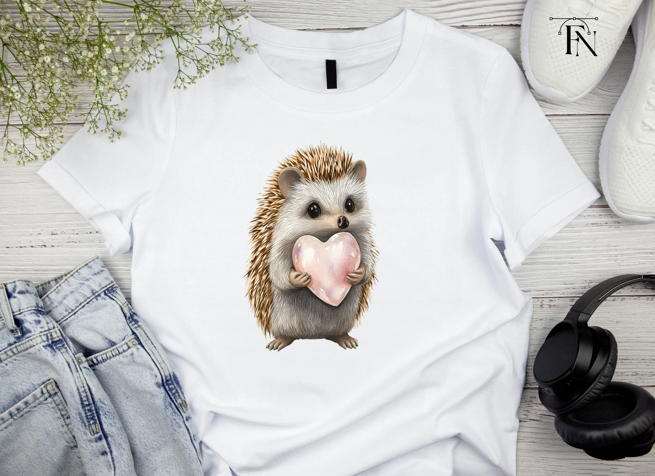 Hedgehogs Holding Pink Hearts Clipart Bundle - Image 4