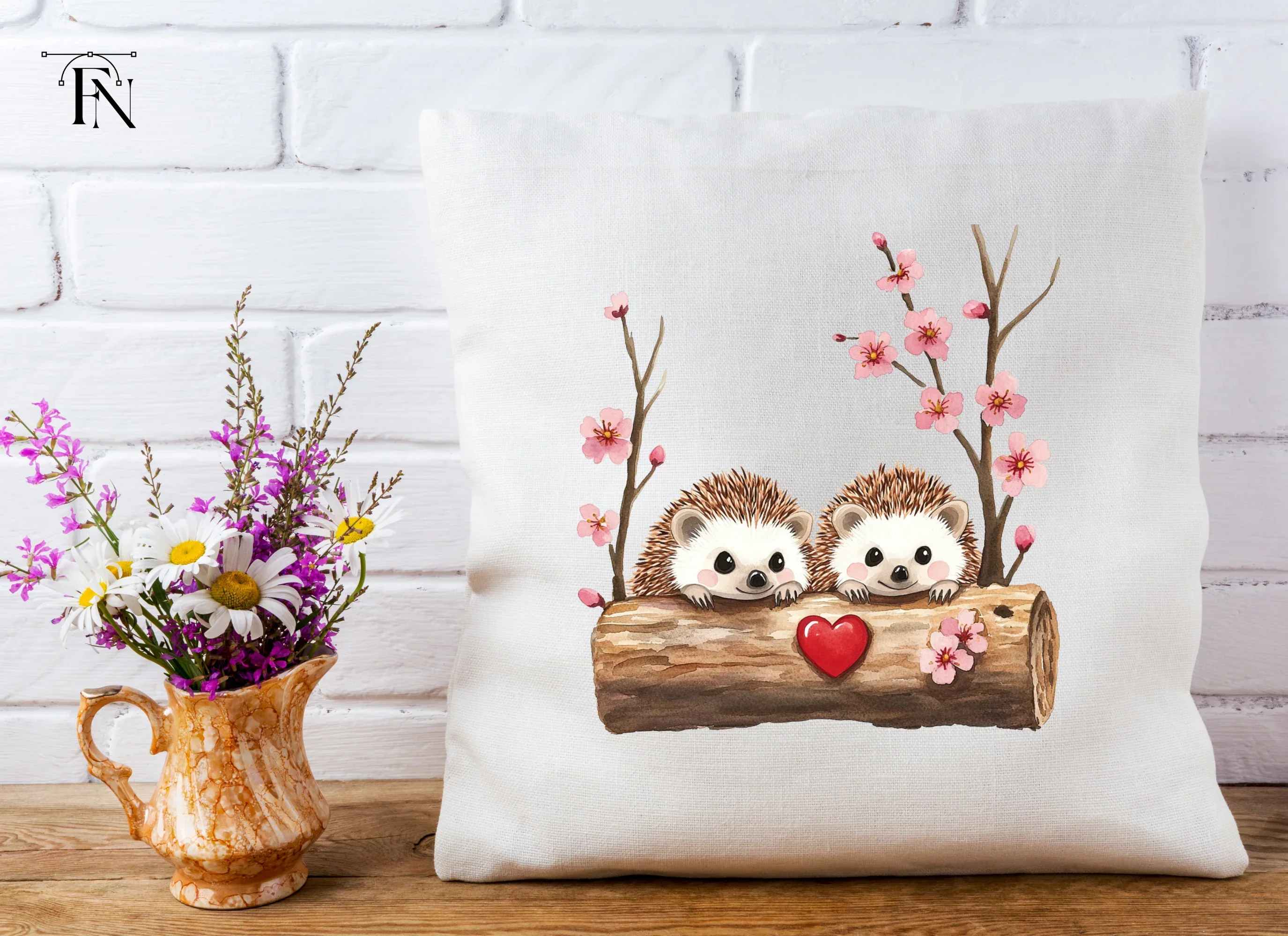 Hedgehogs in Log with Cherry Blossoms Clipart Bundle - Image 5