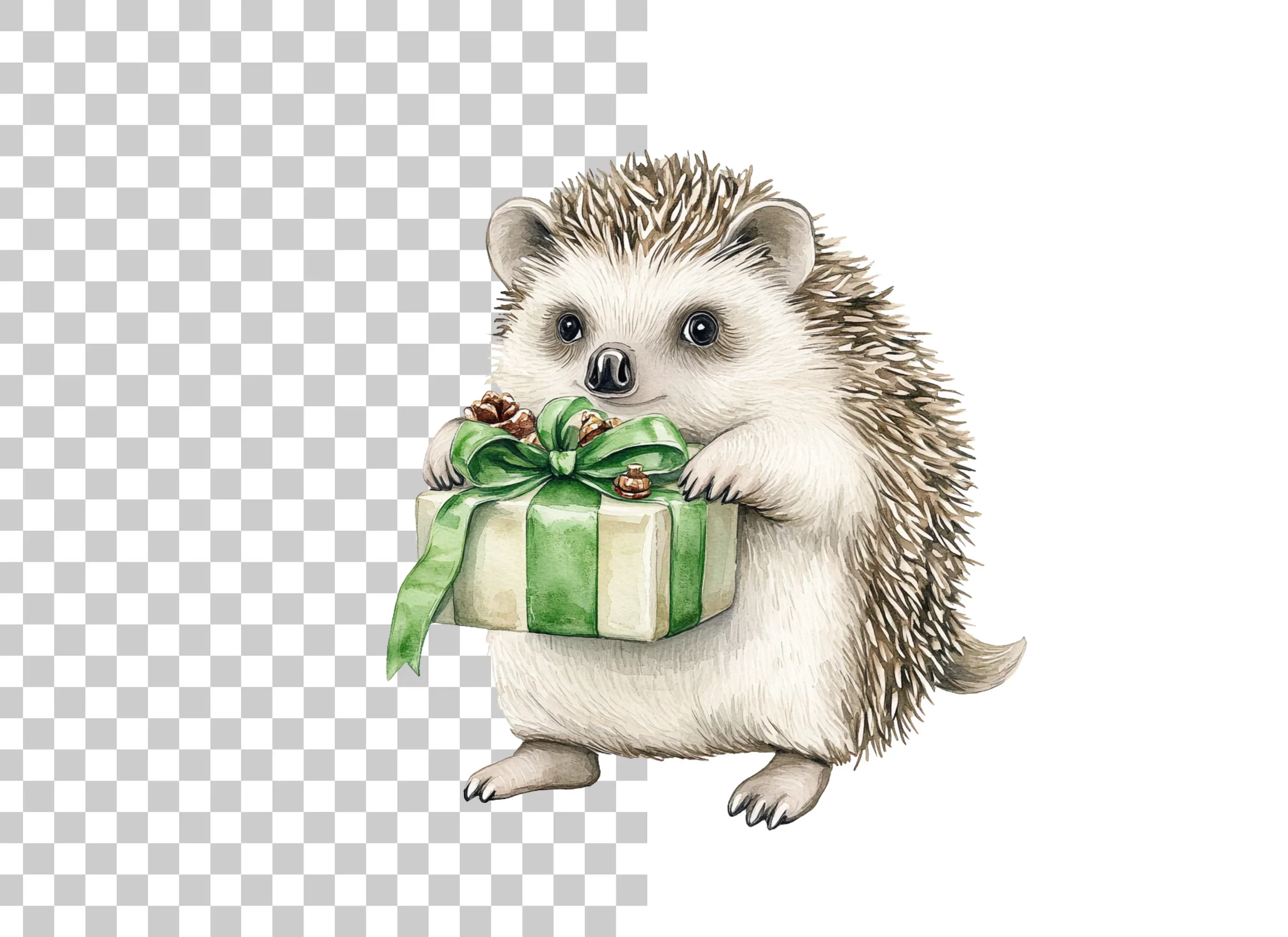 Hedgehogs with Green Gift Boxes Clipart Bundle - Image 2