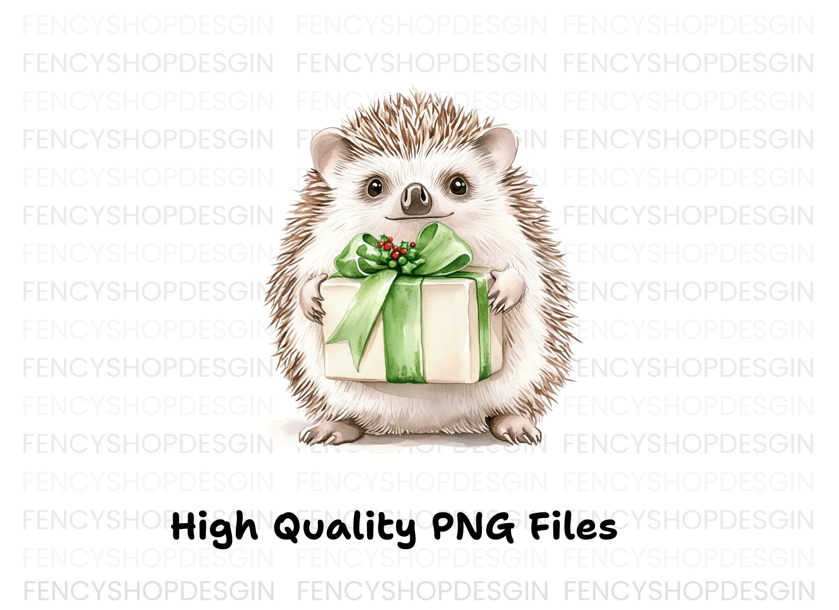 Hedgehogs with Green Gift Boxes Clipart Bundle - Image 3