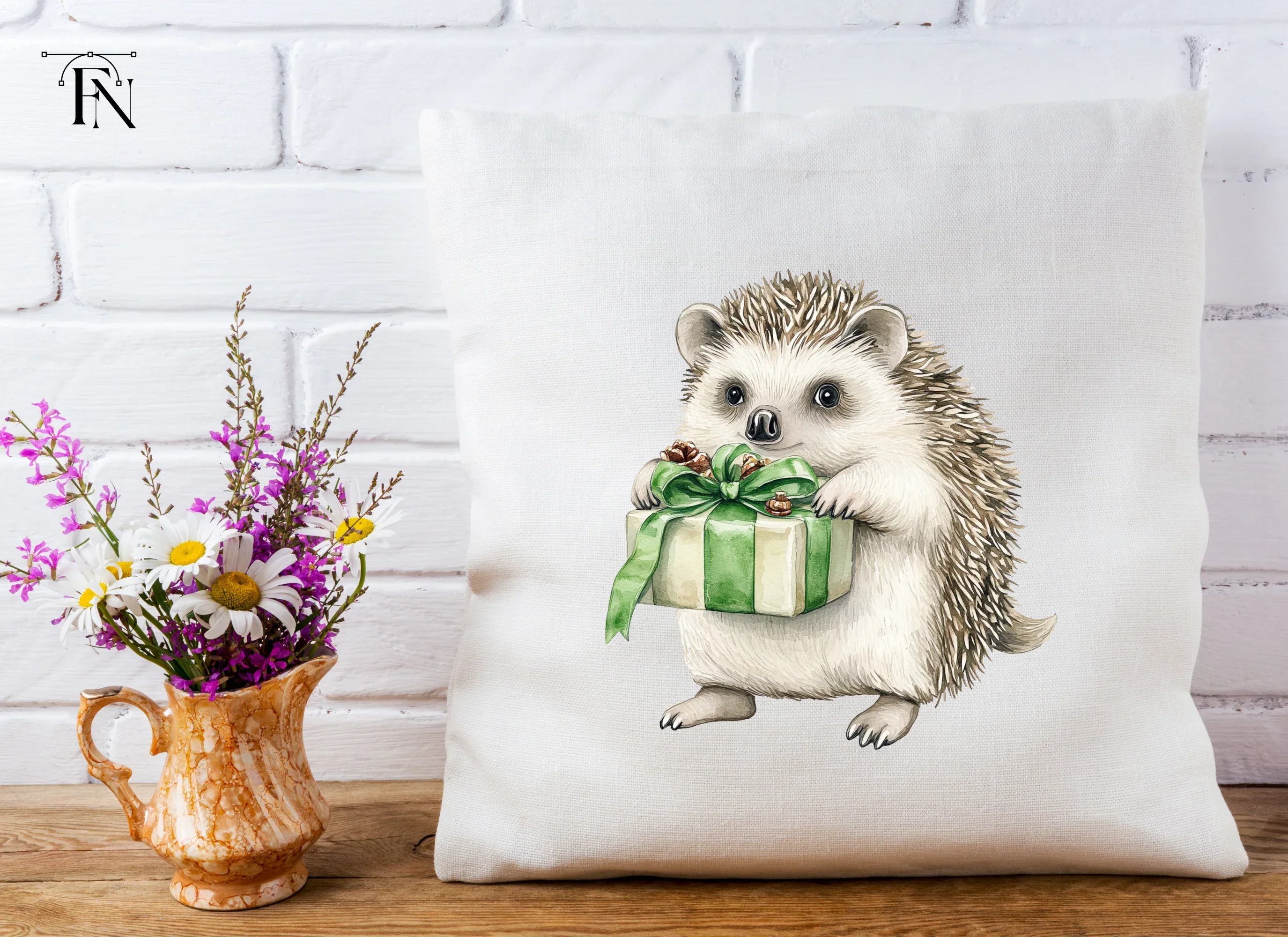 Hedgehogs with Green Gift Boxes Clipart Bundle - Image 5