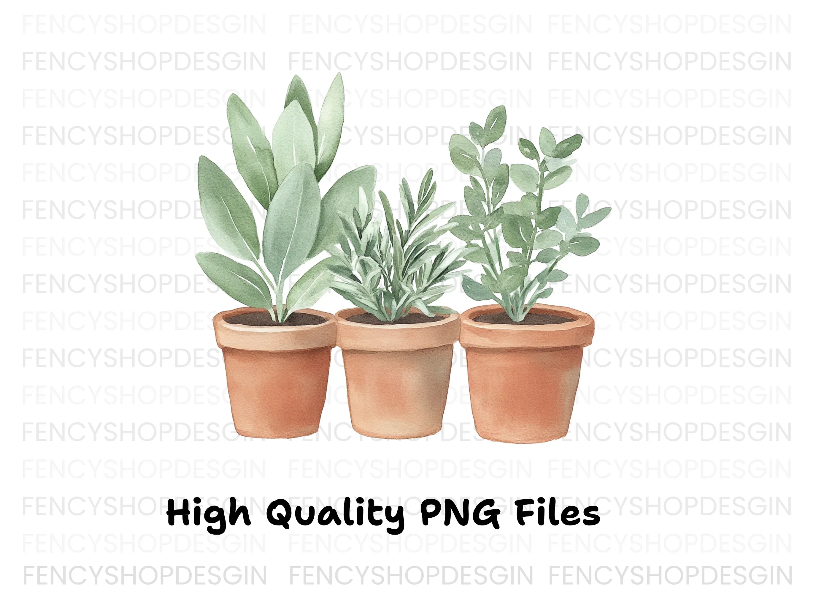 Herb Plants in Terracotta Pots Clipart Bundle - Image 2