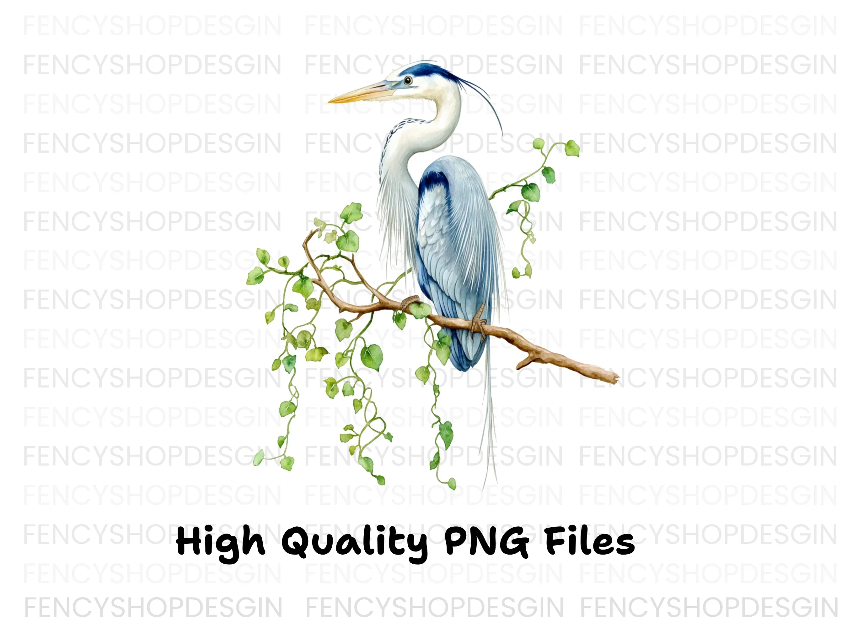 Heron on Branch with Green Leaves Clipart Bundle - Image 2
