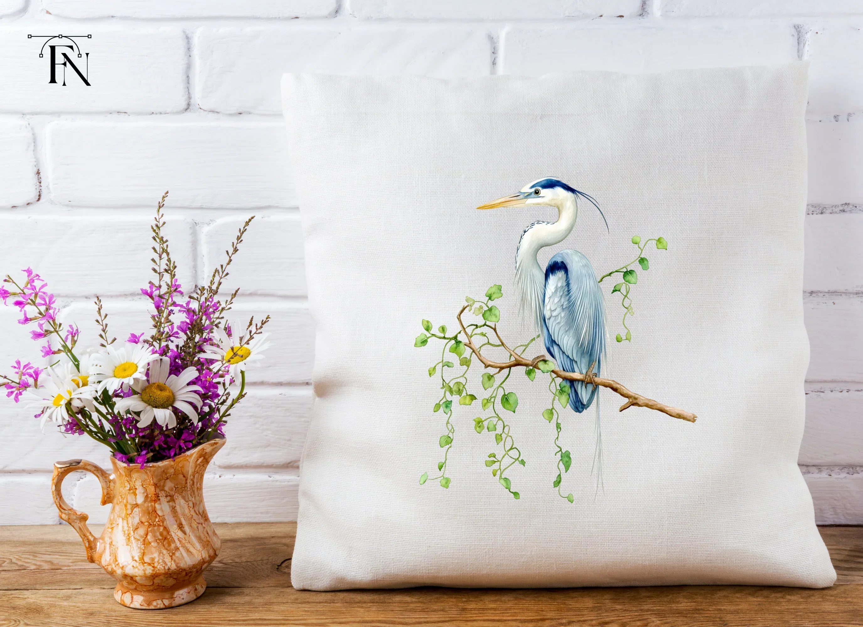 Heron on Branch with Green Leaves Clipart Bundle - Image 3