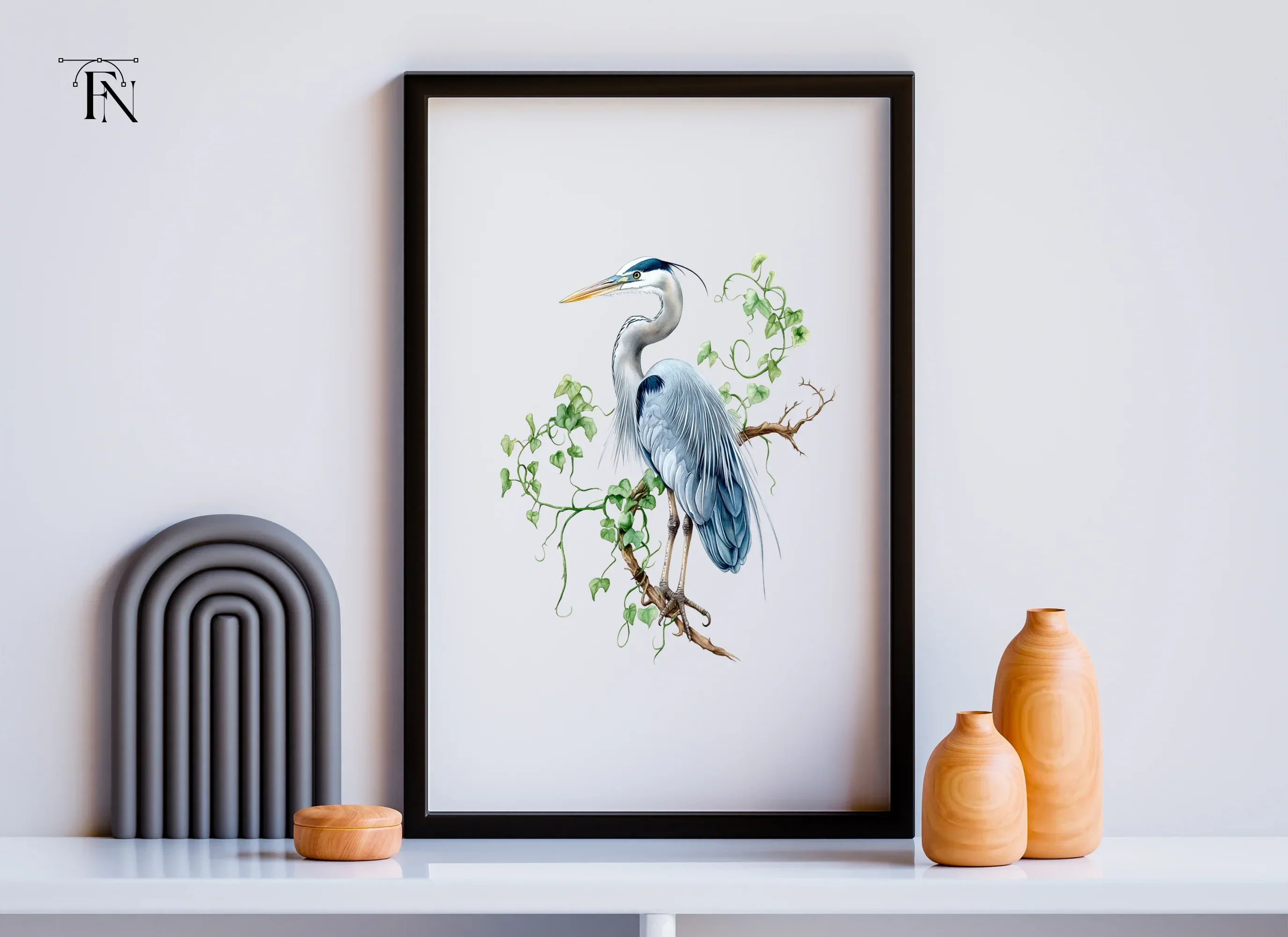 Heron on Branch with Green Leaves Clipart Bundle - Image 4