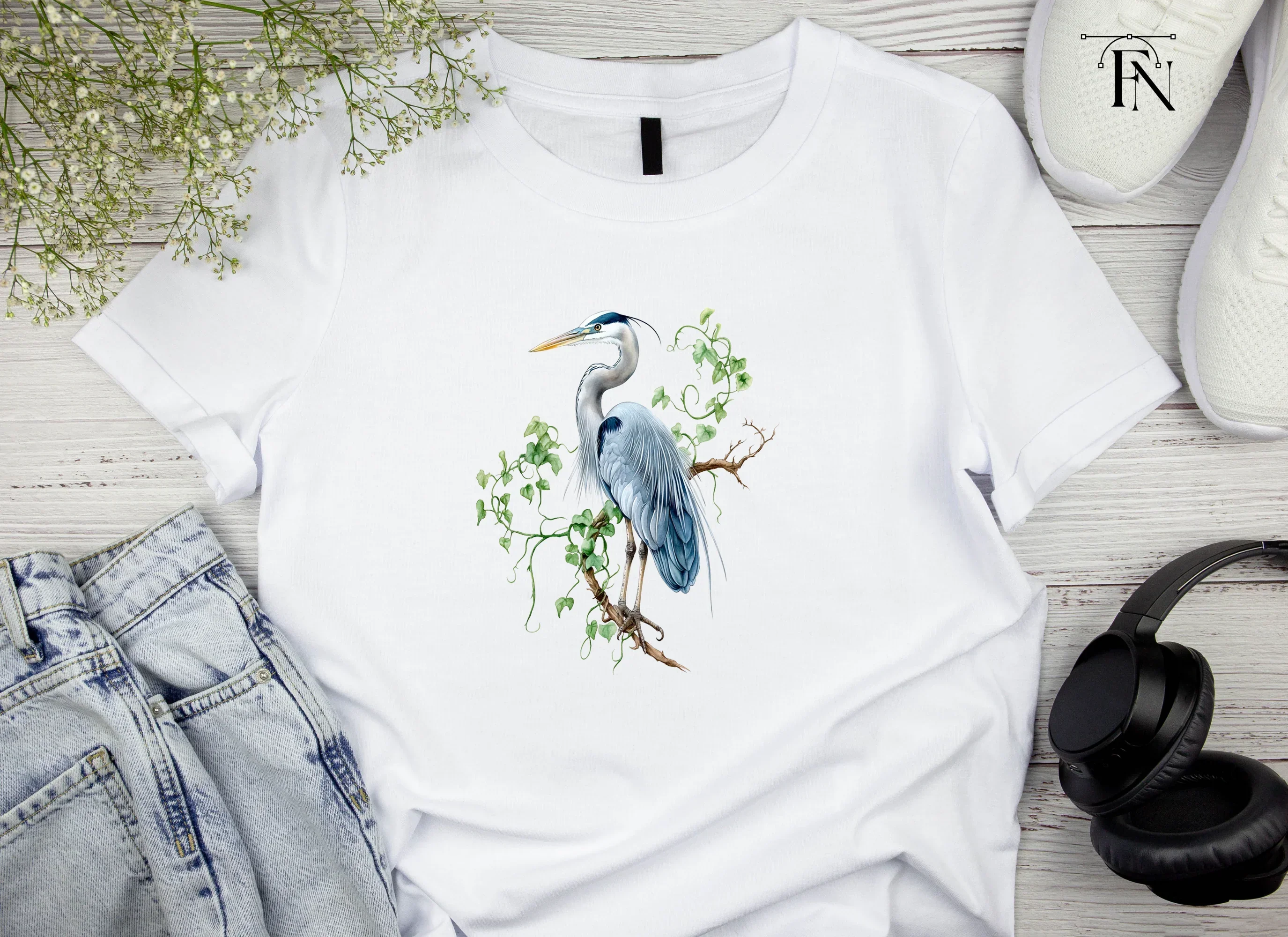 Heron on Branch with Green Leaves Clipart Bundle - Image 5