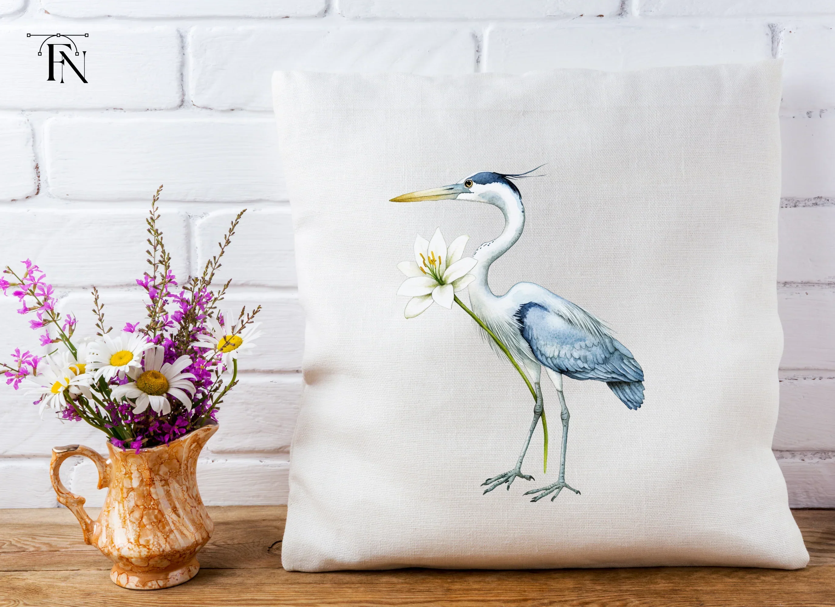 Heron with White Lily Flower Clipart Bundle - Image 3