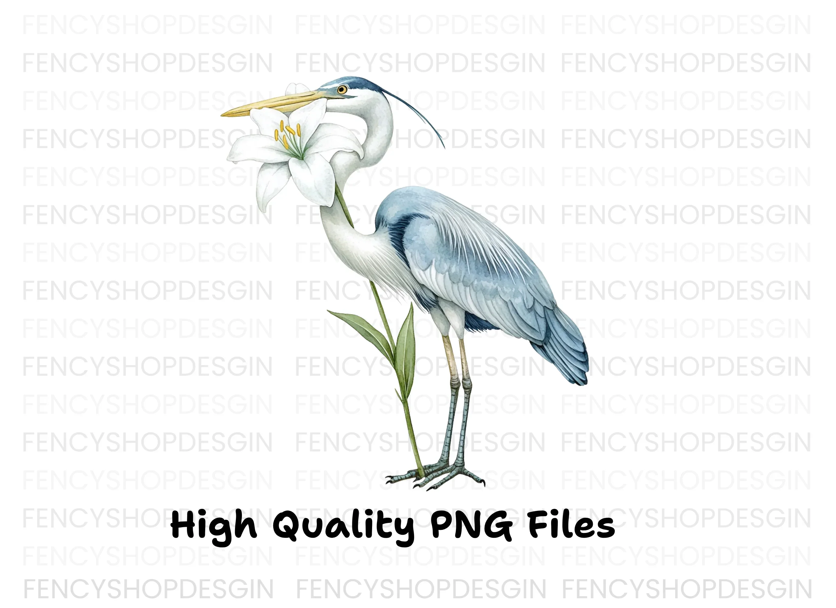 Heron with White Lily Flower Clipart Bundle - Image 4