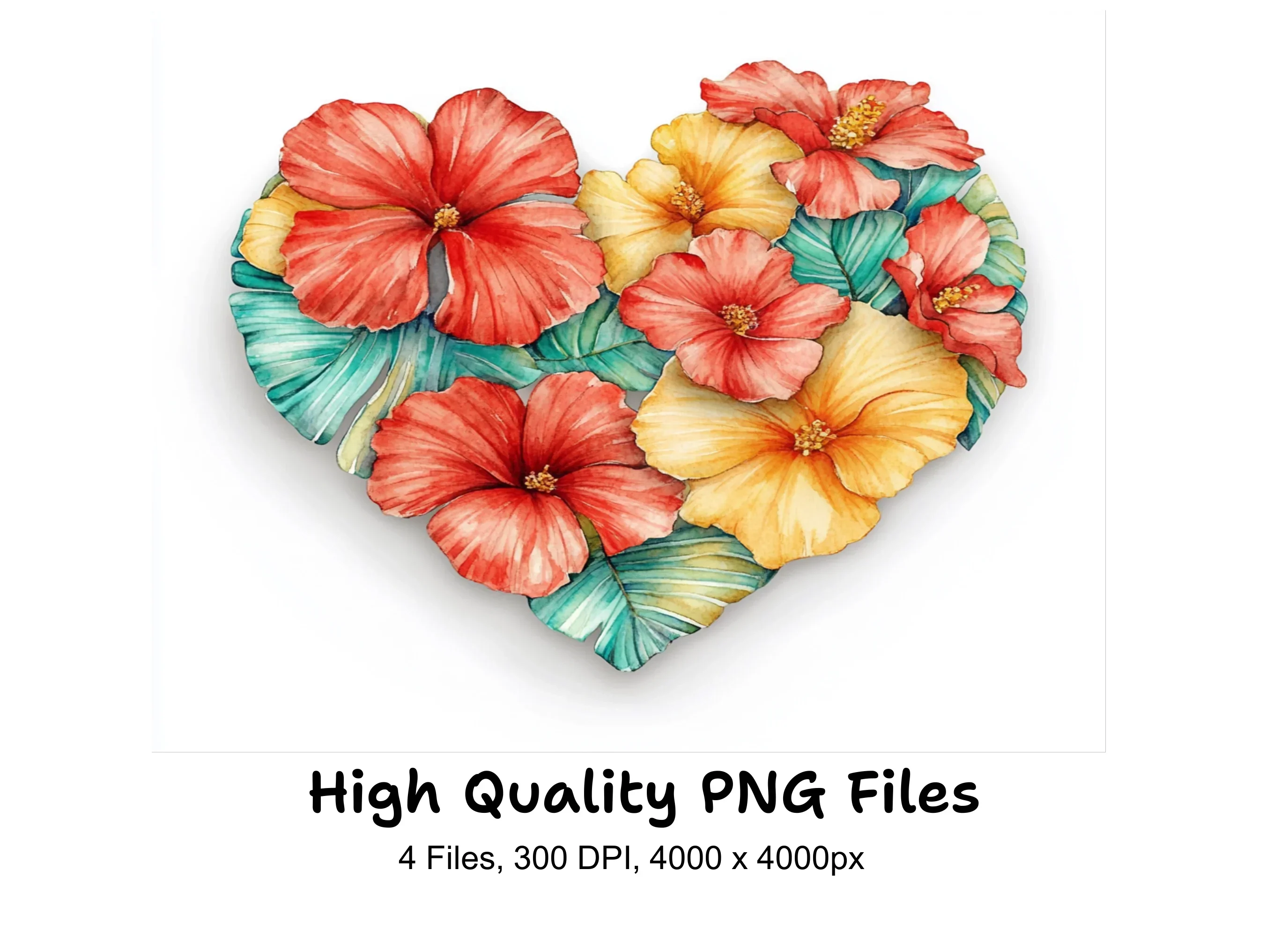 Hibiscus Heart Clipart Bundle